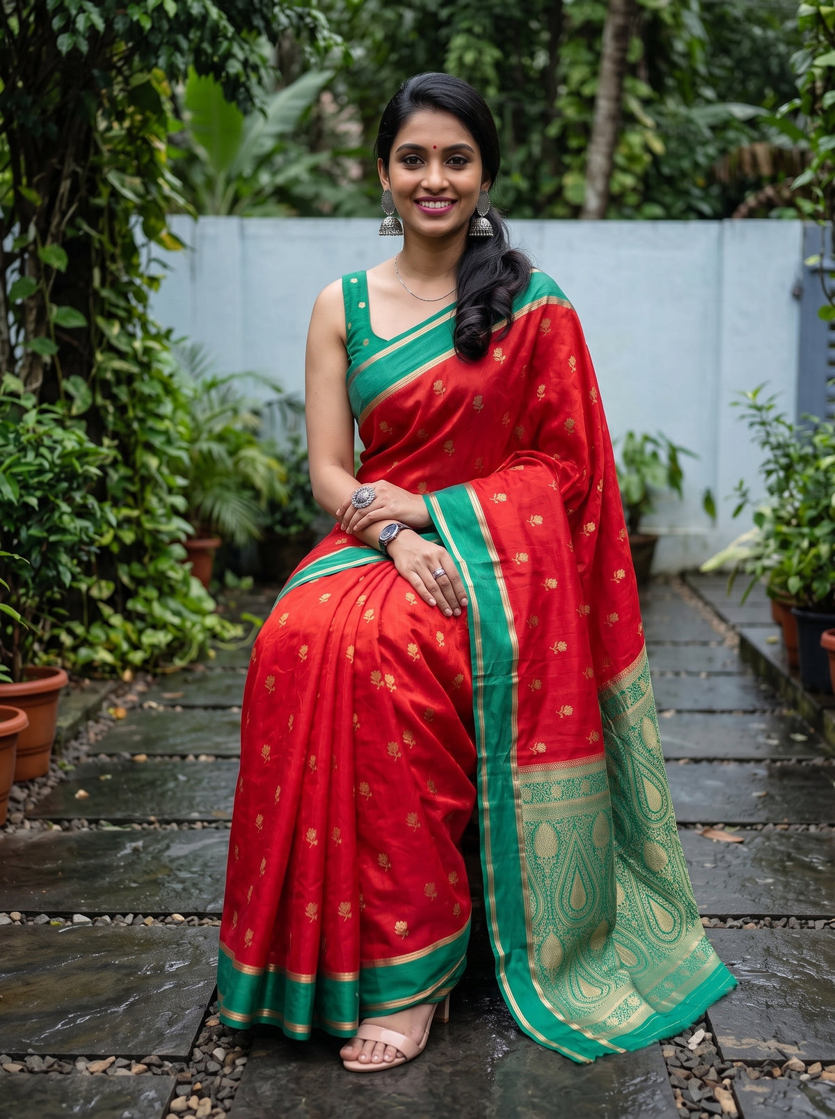 MIMOSA Red Mysore Silk Saree — pose 8 styling detail
