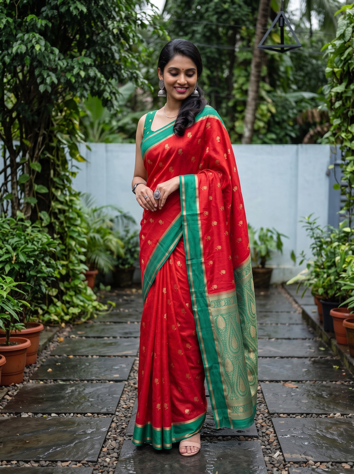 MIMOSA Red Mysore Silk Saree — pose 9 styling detail