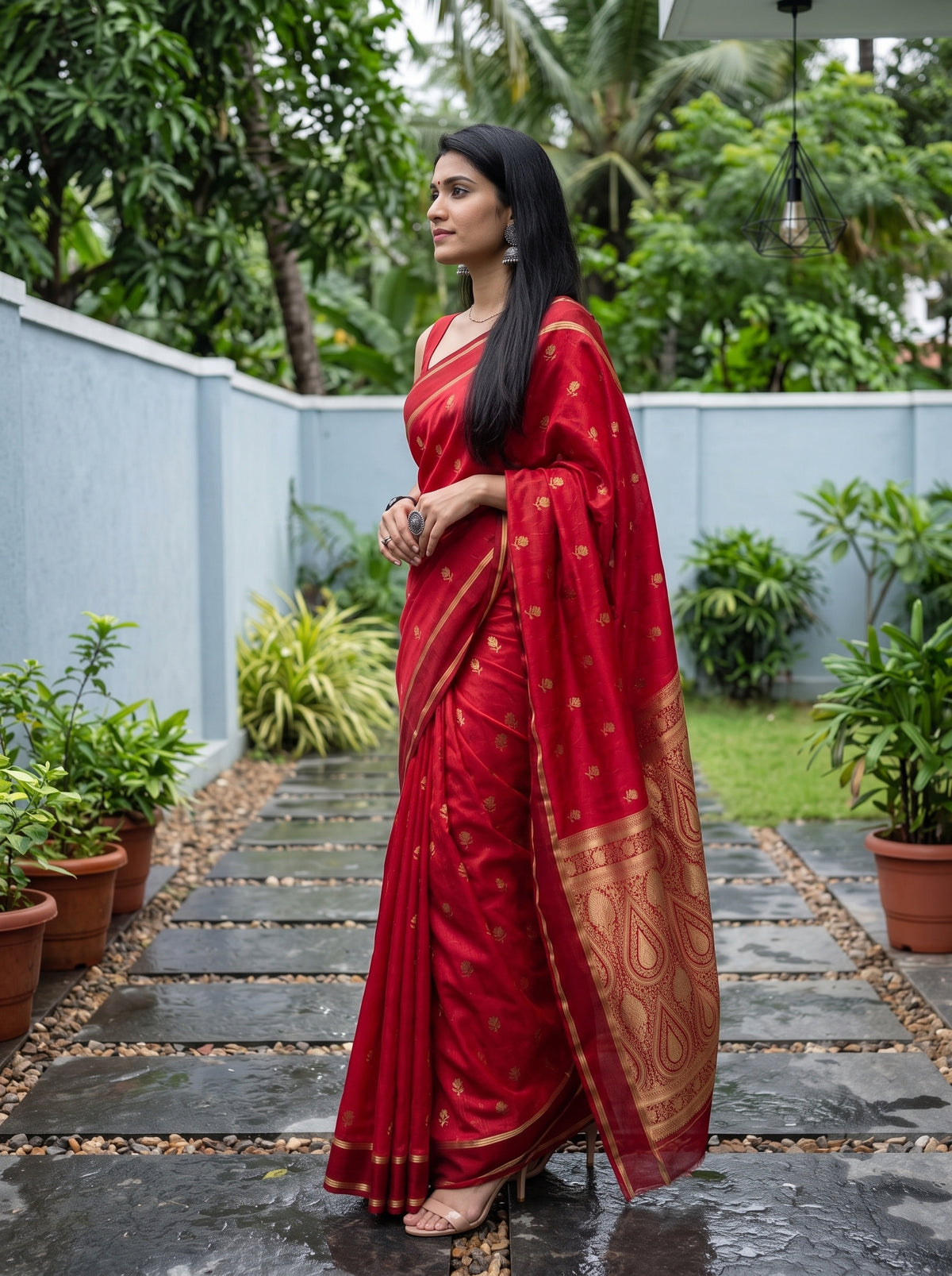 MIMOSA Strawberry Mysore Silk Saree — pose 3 styling detail