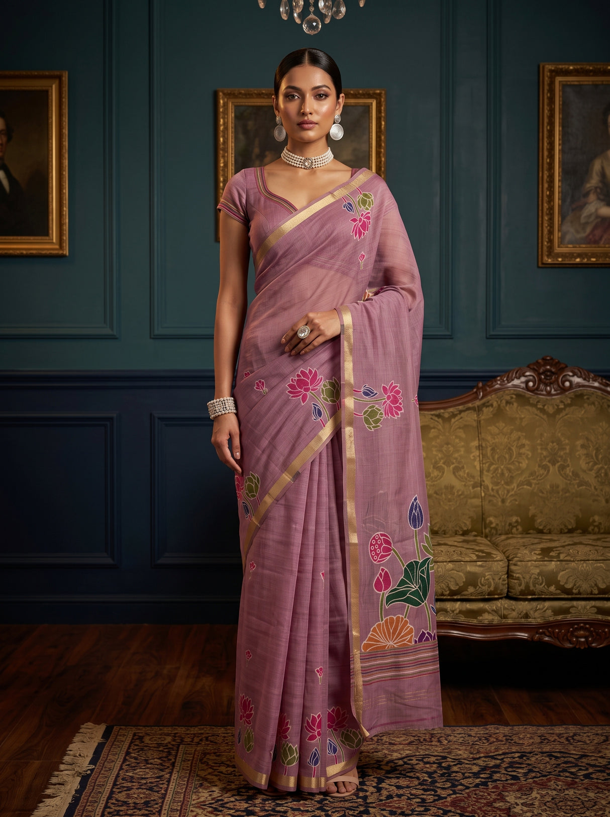 MIMOSA Lavender Saree Saree — front view on mannequin