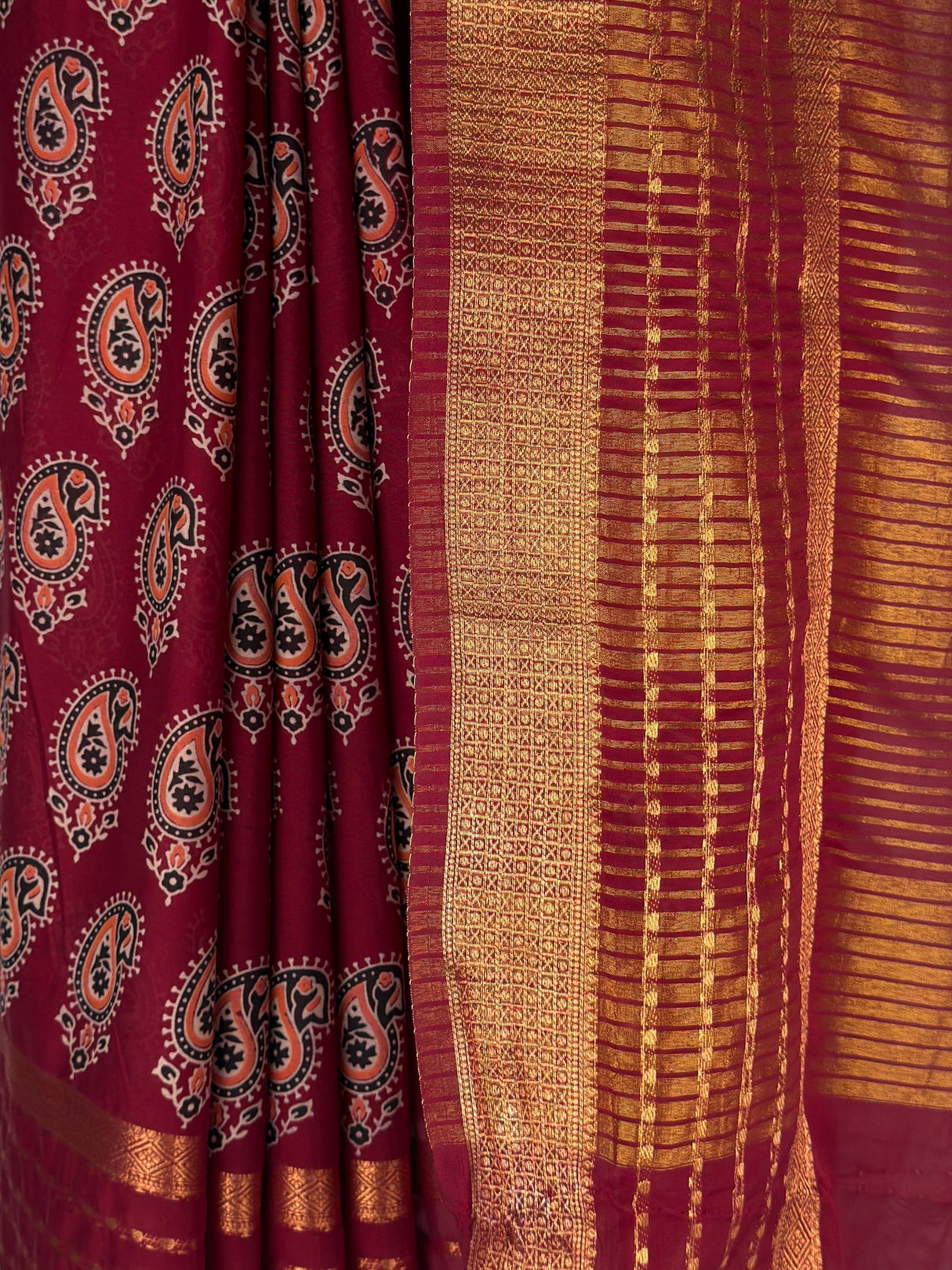 MIMOSA Maroon Saree Saree — fleets shot full lifestyle