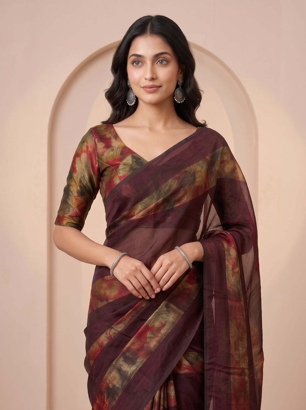 MIMOSA Chocolate Saree Saree — pose 10 styling detail