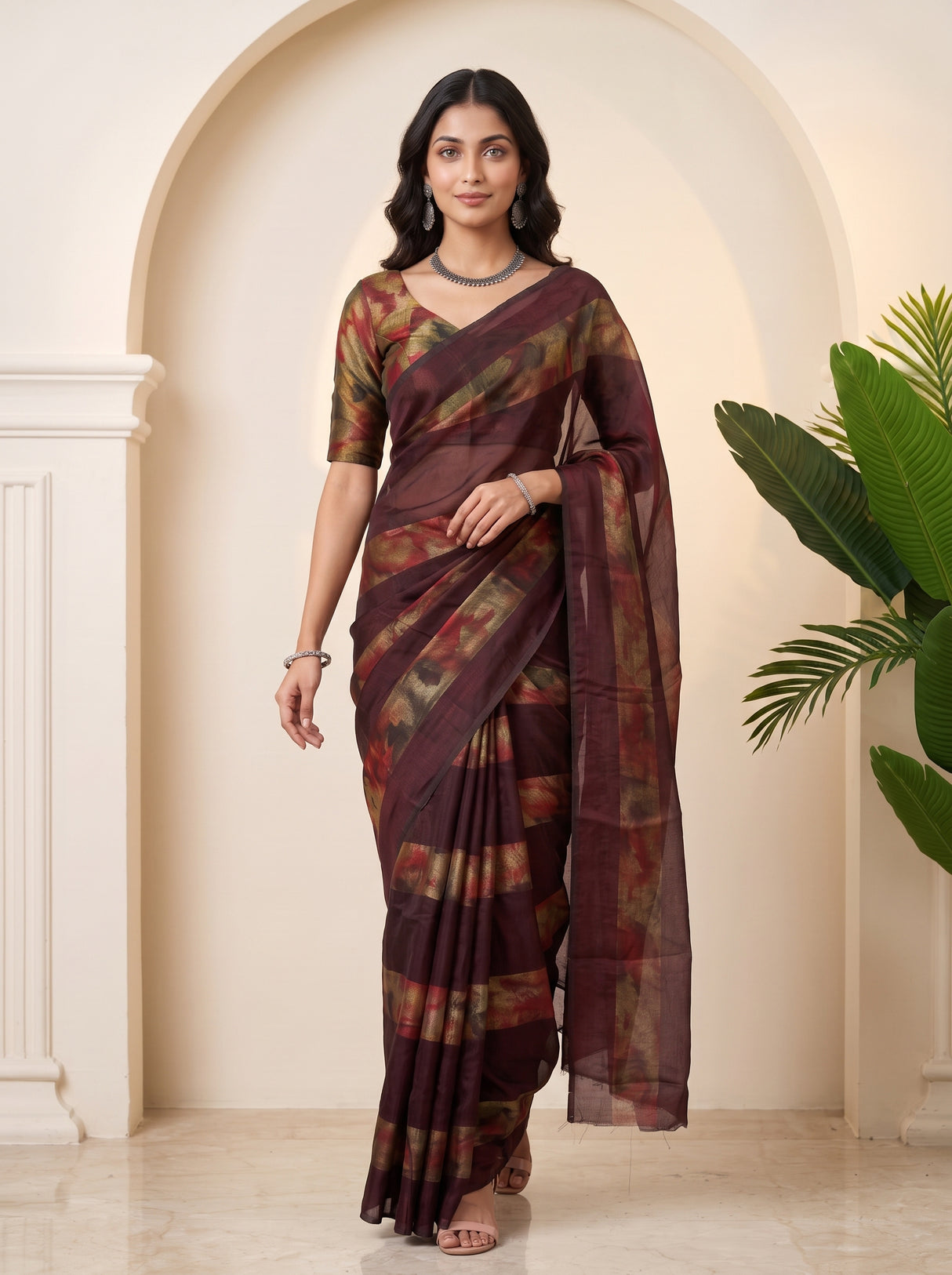 MIMOSA Chocolate Saree Saree — pose 6 styling detail
