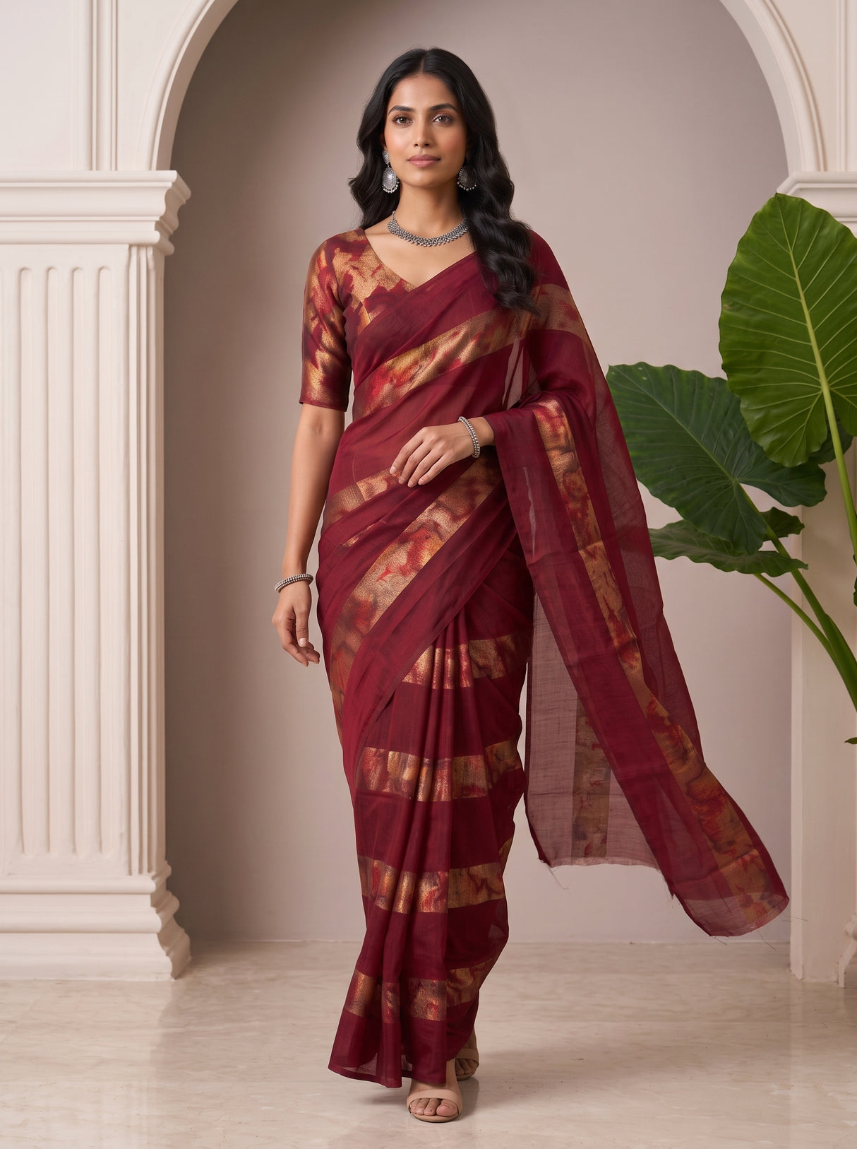 MIMOSA Maroon Saree Saree — pose 6 styling detail