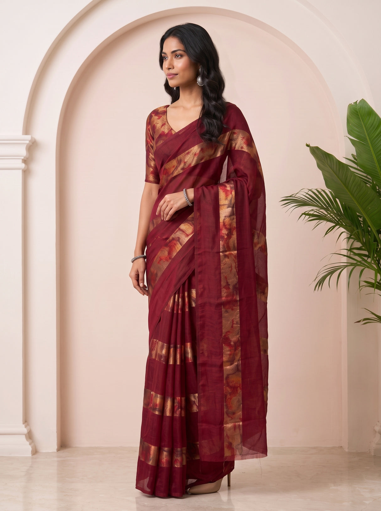 MIMOSA Maroon Saree Saree — pose 7 styling detail