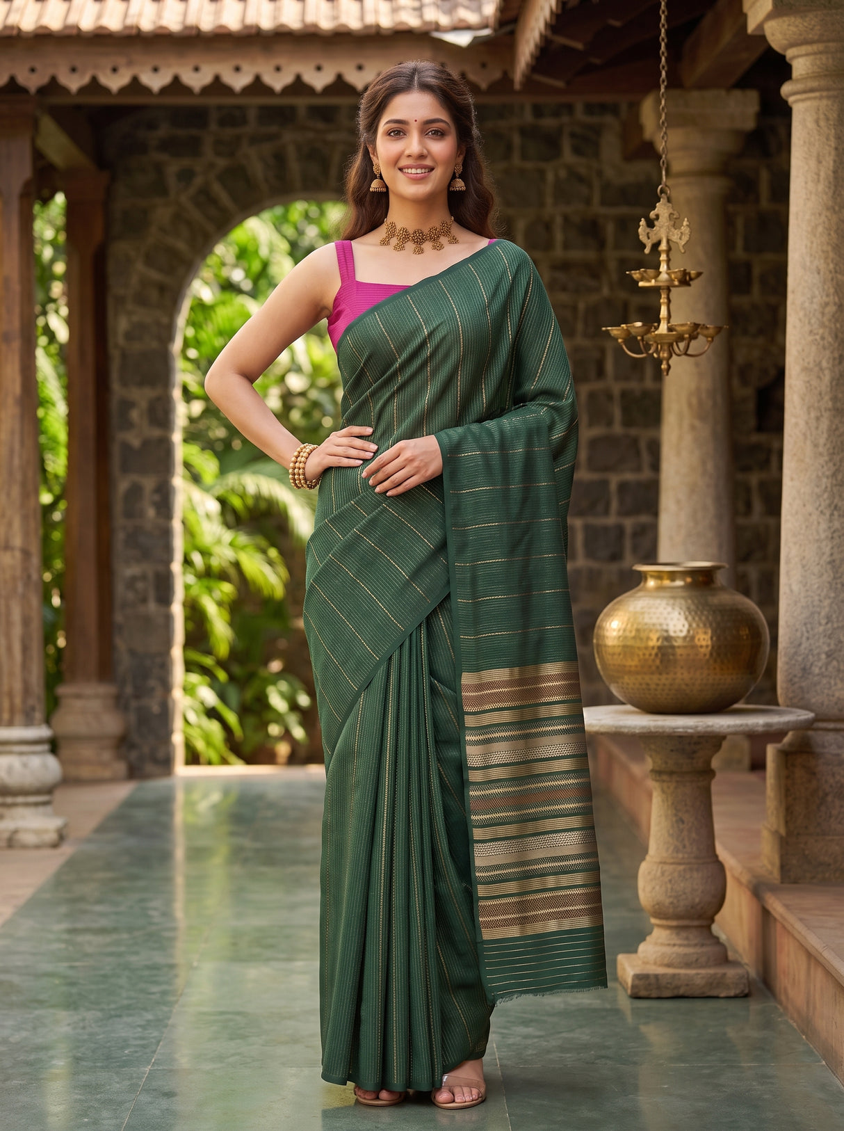 MIMOSA Bottle Green Saree Saree — pose 4 styling detail