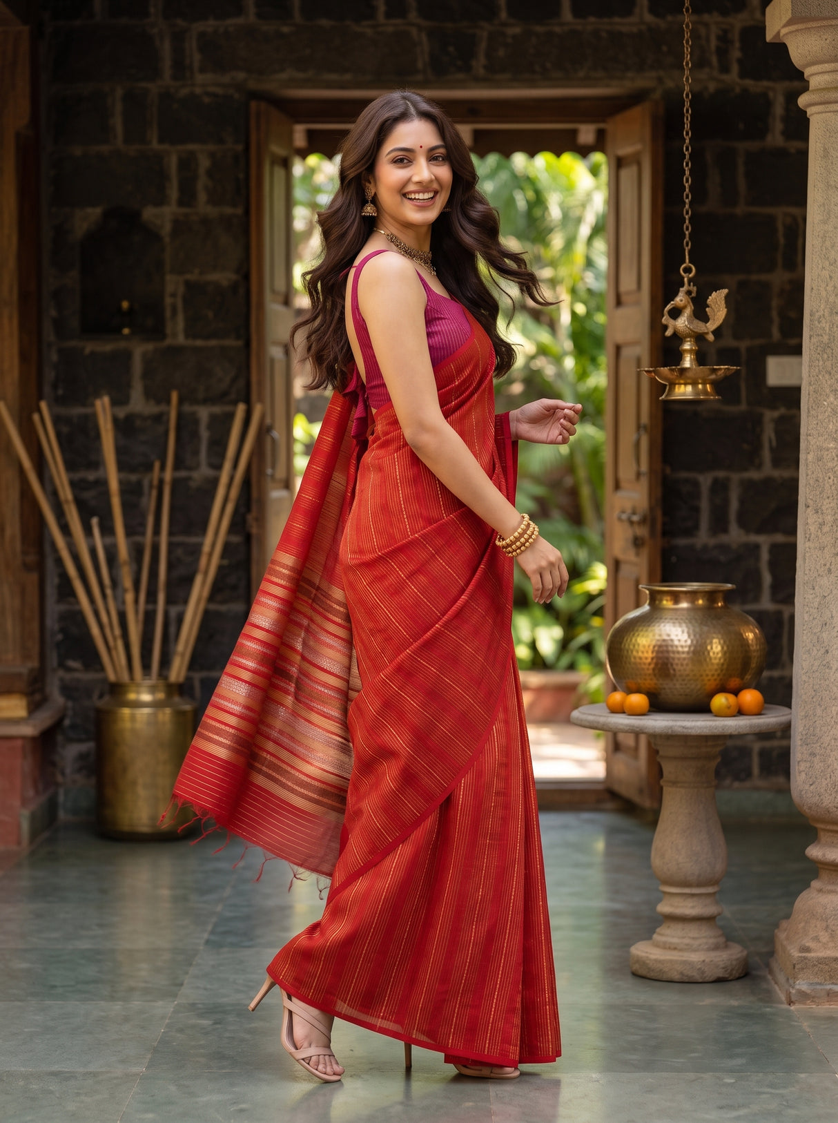 MIMOSA Orange Saree Saree — pose 9 styling detail