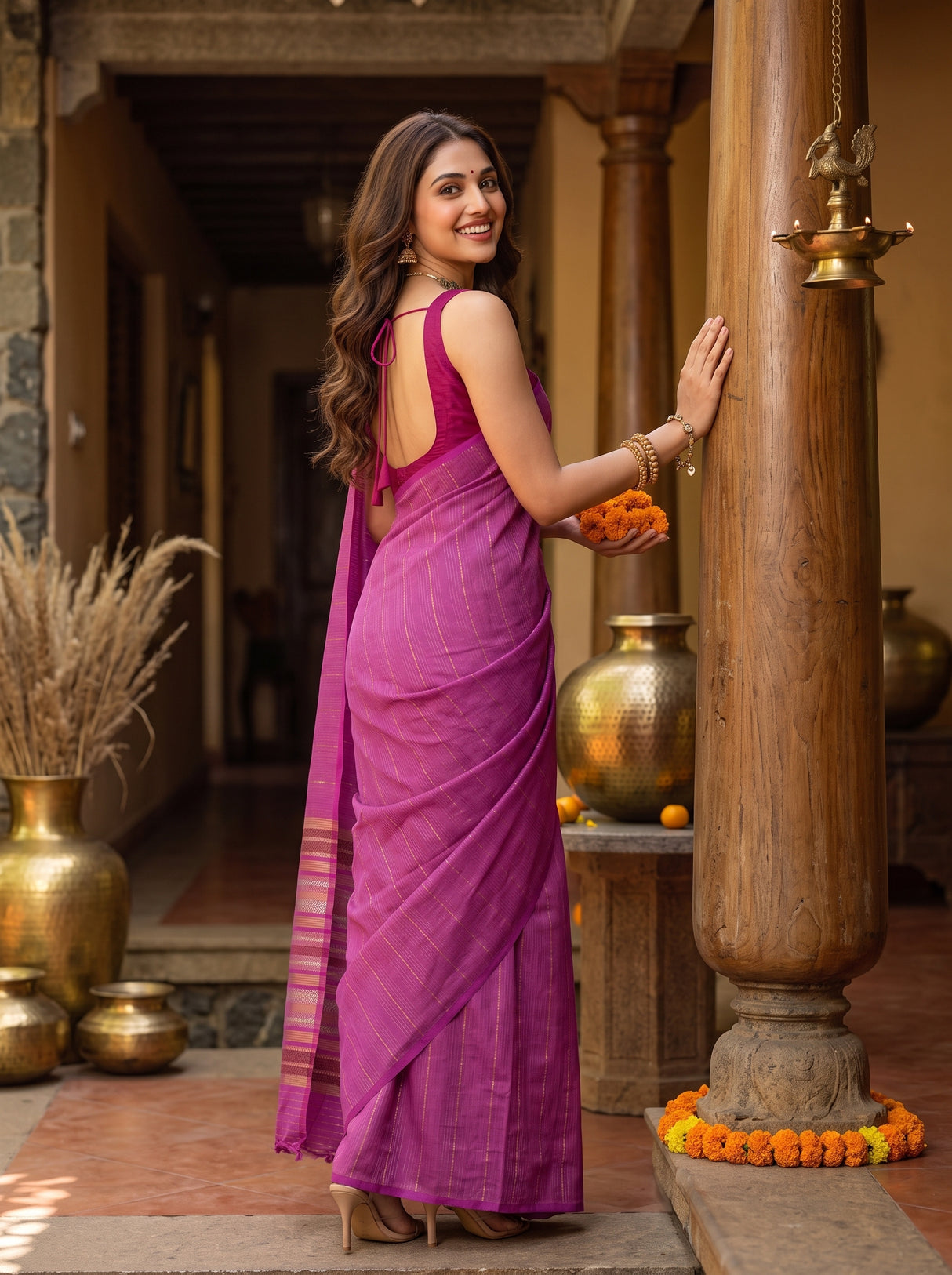 MIMOSA Pink Saree Saree — pose 7 styling detail