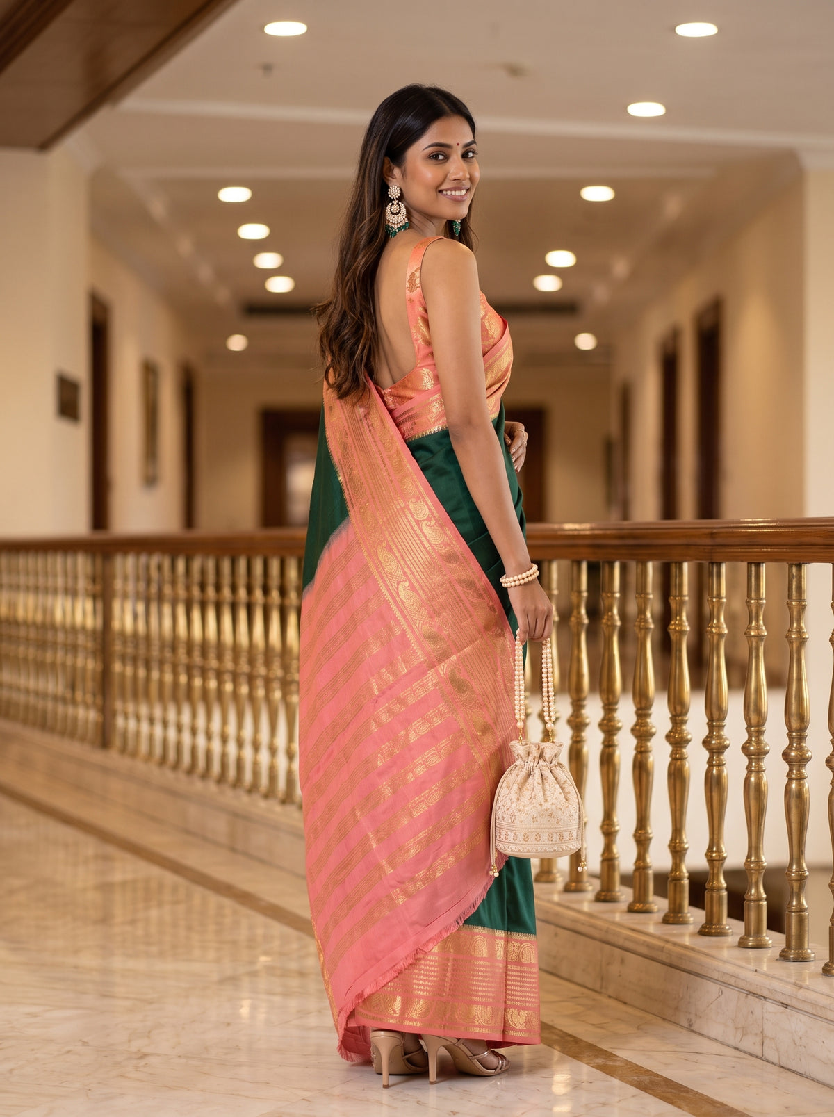 MIMOSA Bottle Green Saree Saree — pose 7 styling detail