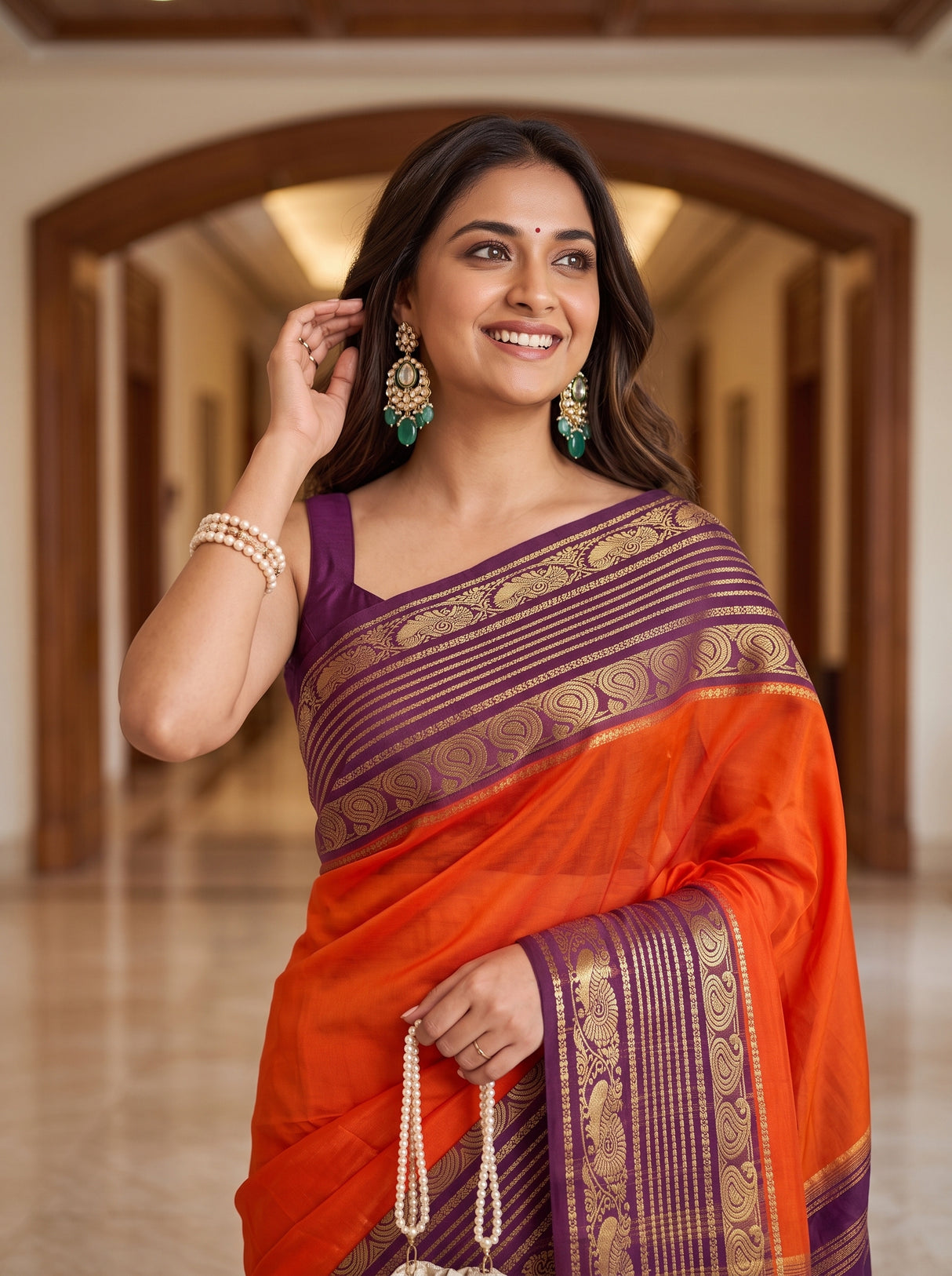 MIMOSA Orange Saree Saree — pose 10 styling detail