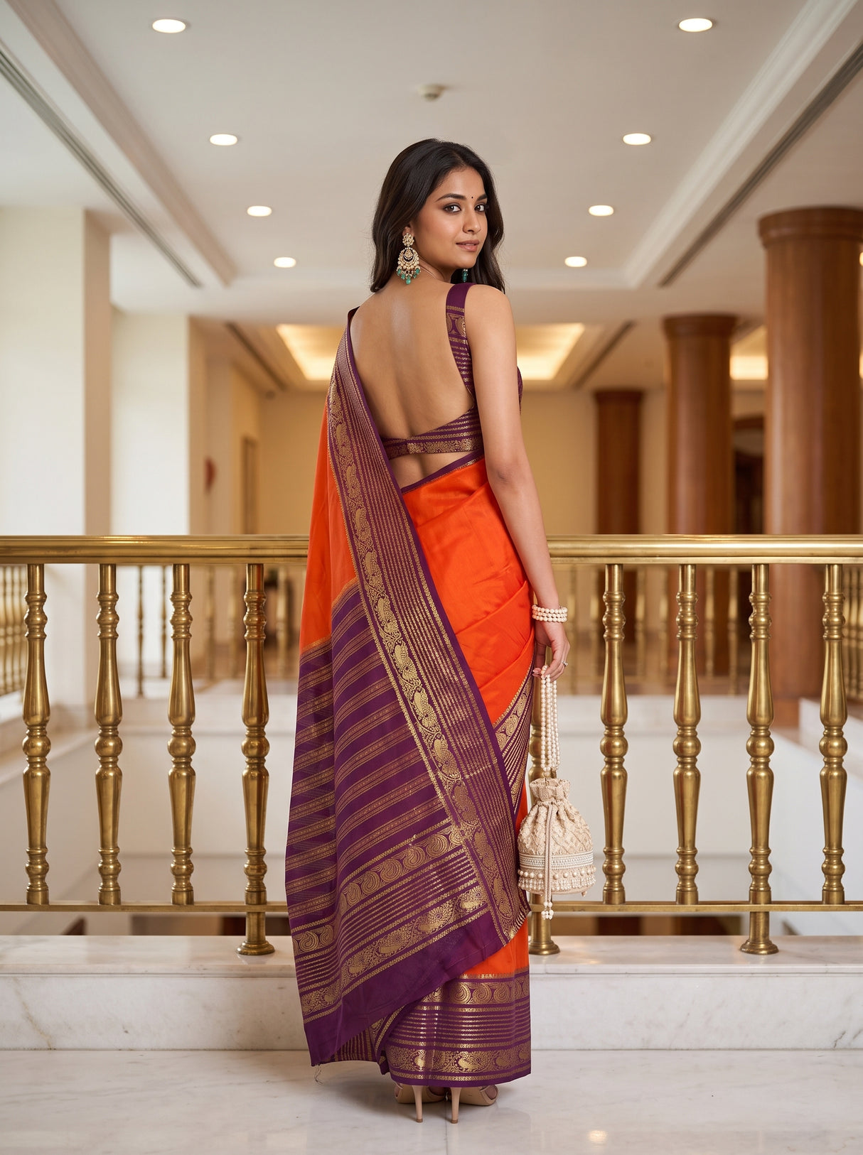 MIMOSA Orange Saree Saree — pose 2 styling detail
