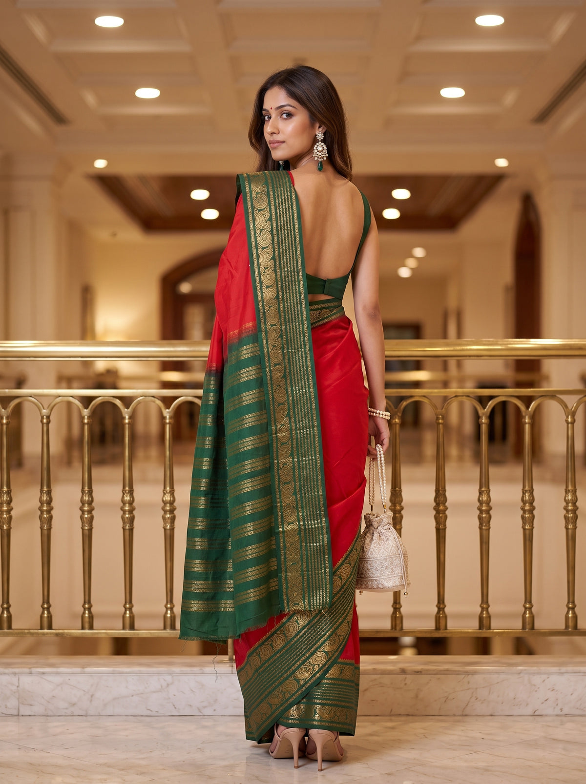 MIMOSA Red Saree Saree — pose 2 styling detail