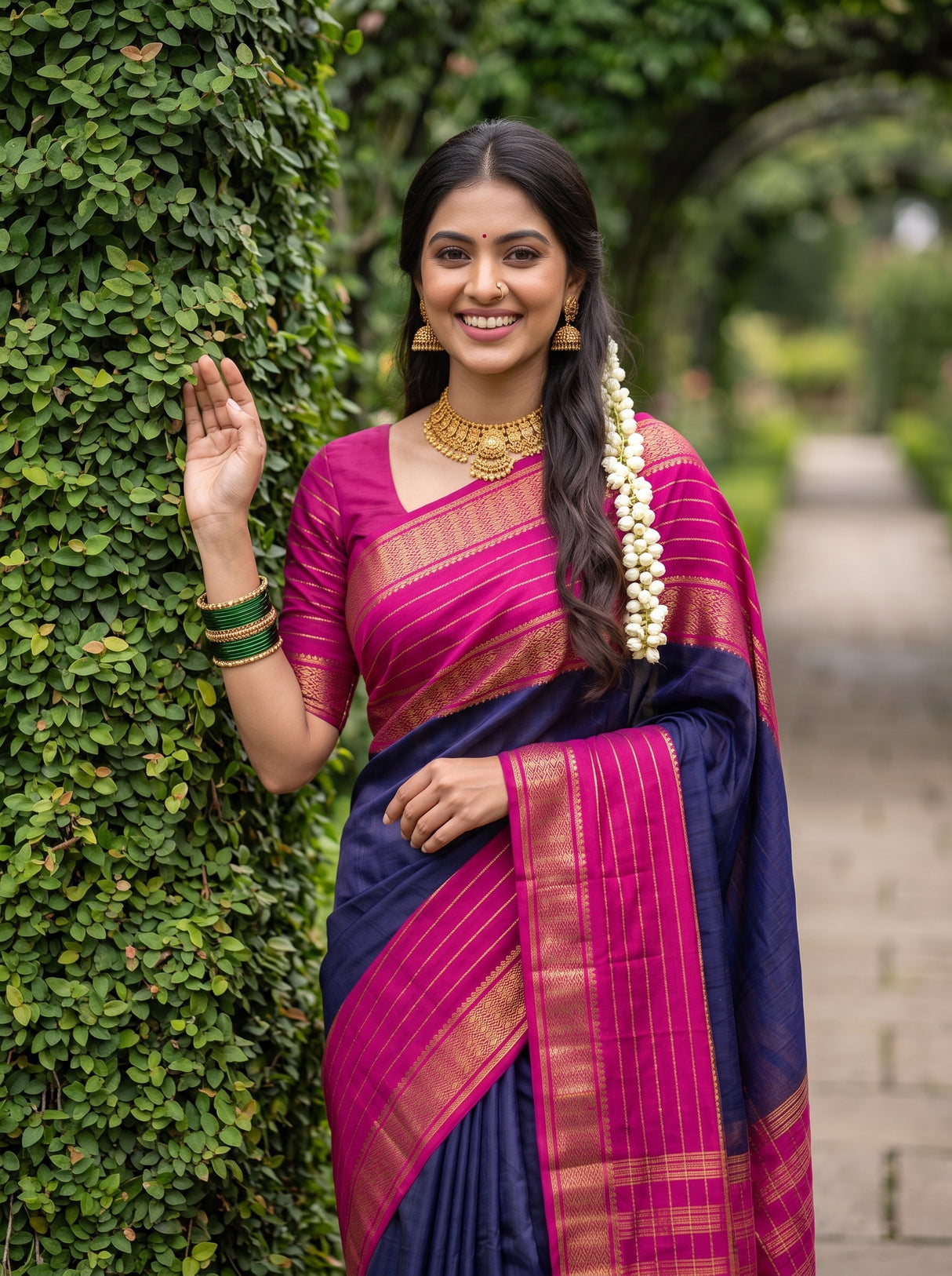 MIMOSA Navy Mysore Silk crepe Saree — Saree border detail