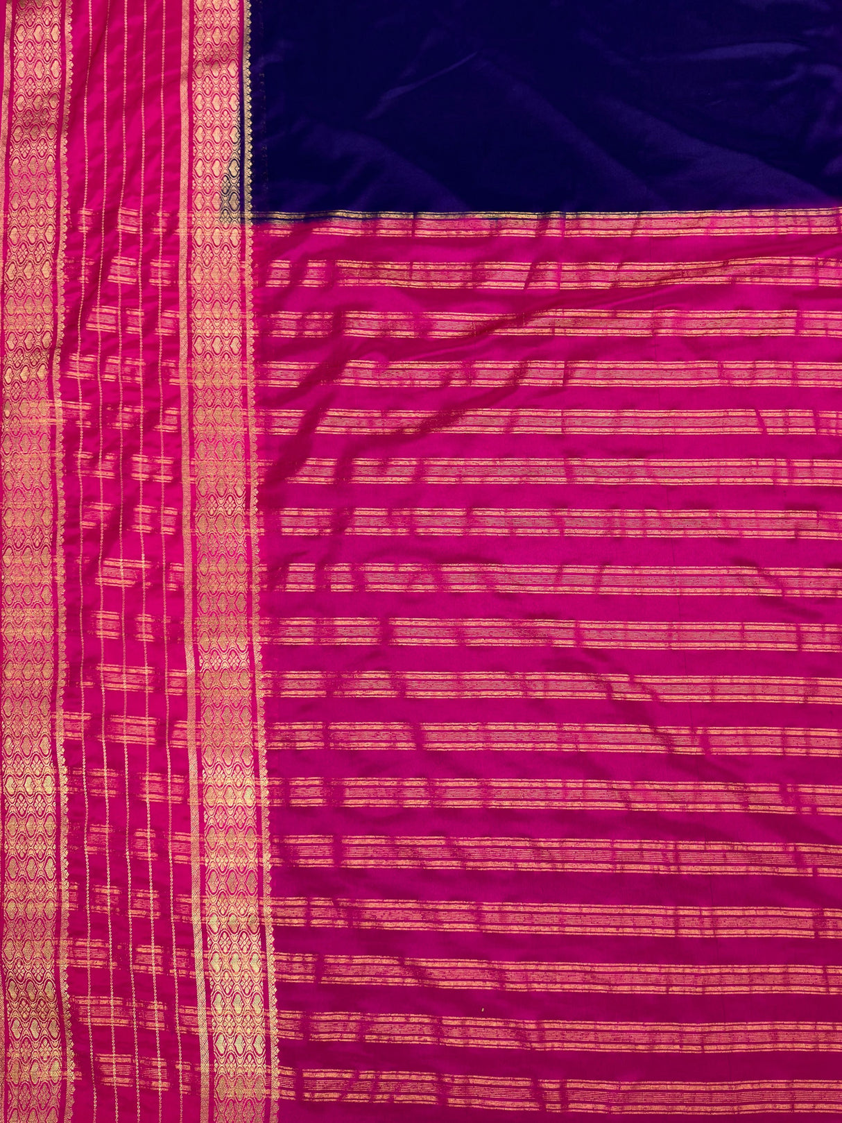 MIMOSA Navy Mysore Silk crepe Saree — pallu and zari work detail