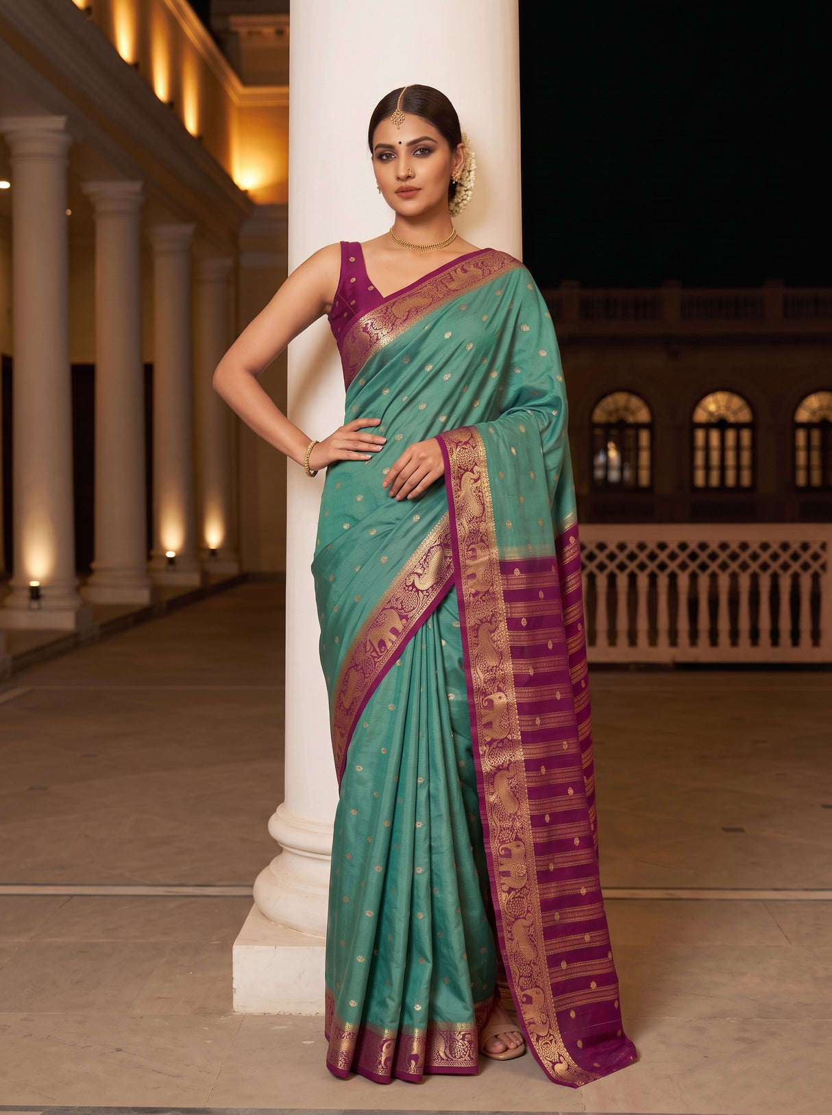 MIMOSA Pista Saree Saree — pose 4 styling detail