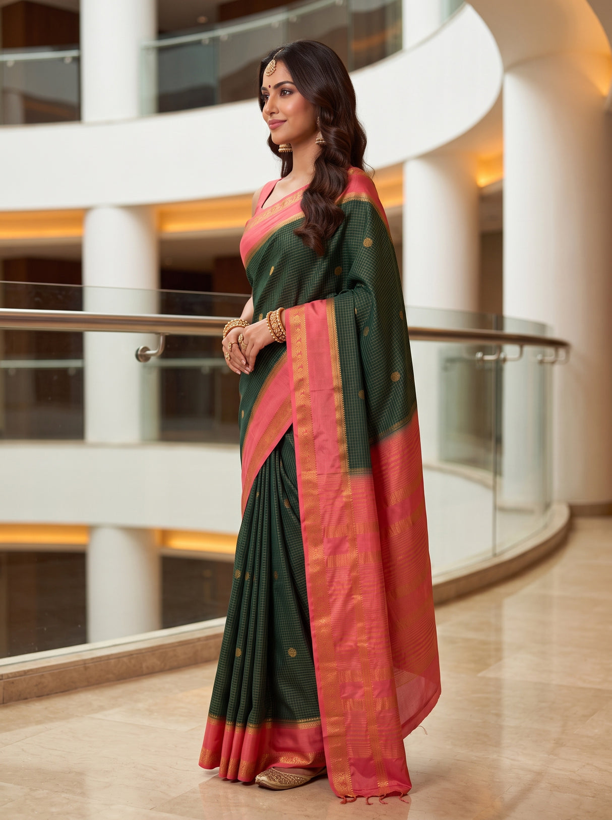 MIMOSA Bottle Green Saree Saree — pose 3 styling detail