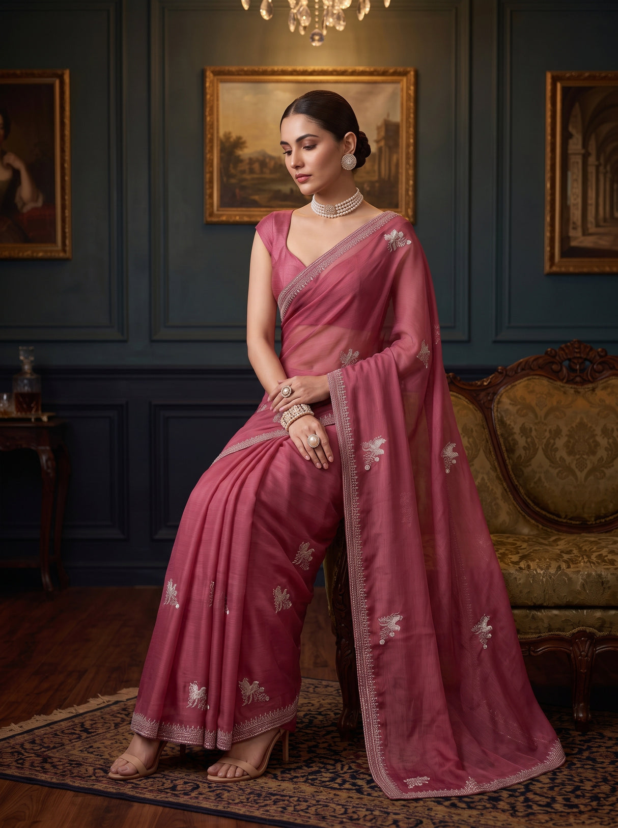 MIMOSA Gajari Banarasi chiffon Saree — pose 8 styling detail