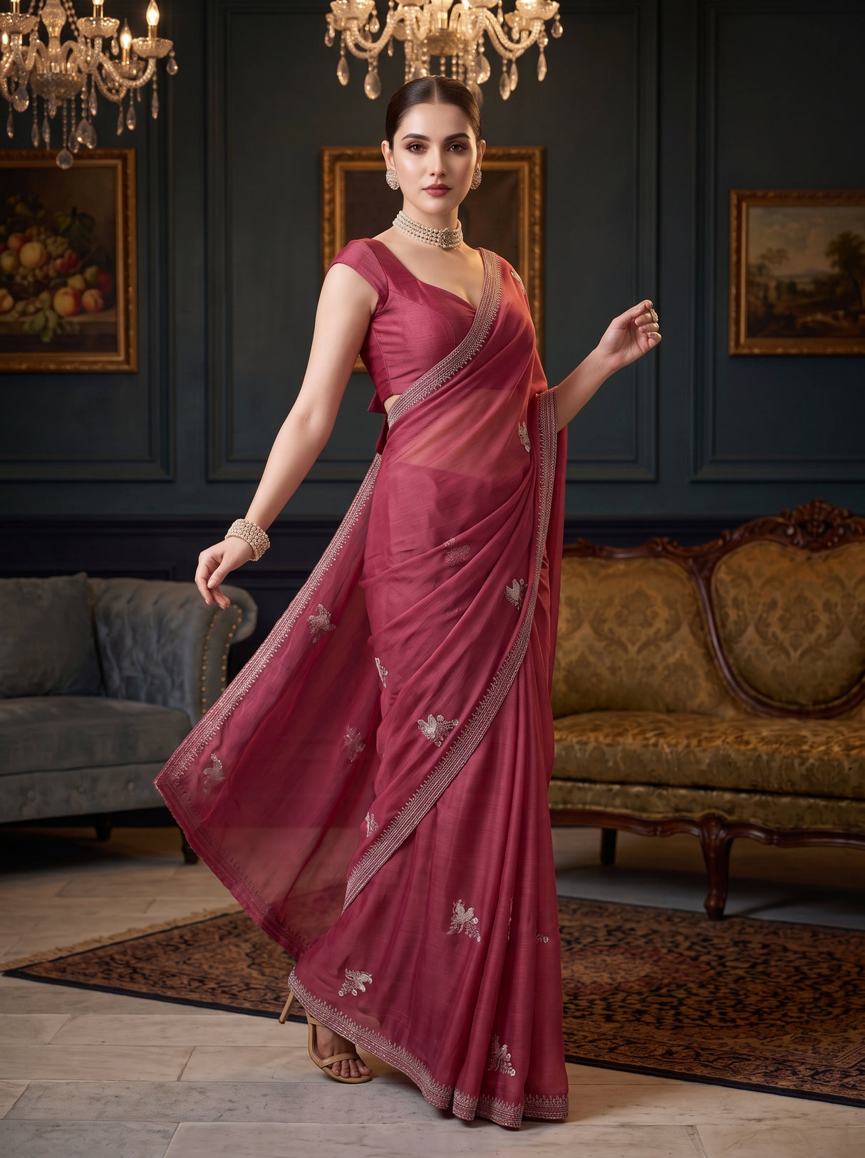 MIMOSA Gajari Banarasi chiffon Saree — pose 9 styling detail