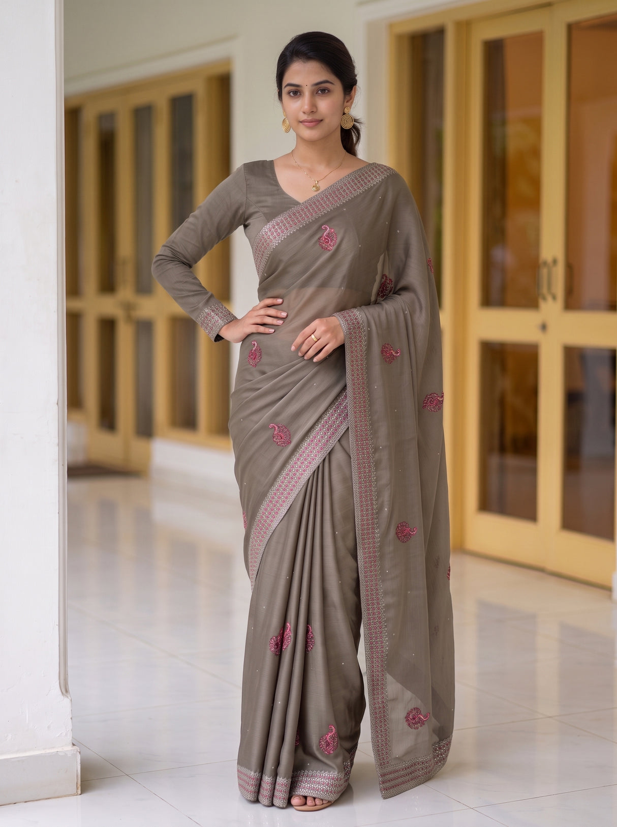 MIMOSA Pista Saree Saree — pose 4 styling detail