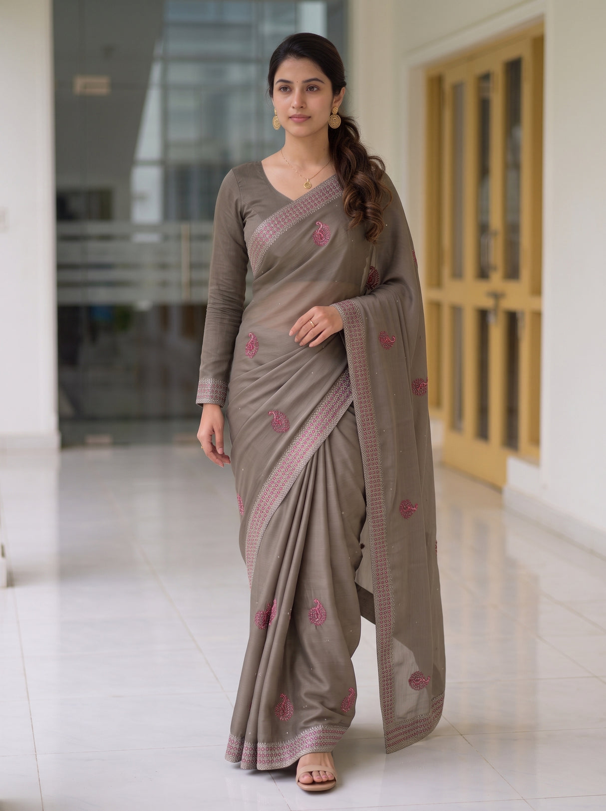 MIMOSA Pista Saree Saree — pose 6 styling detail