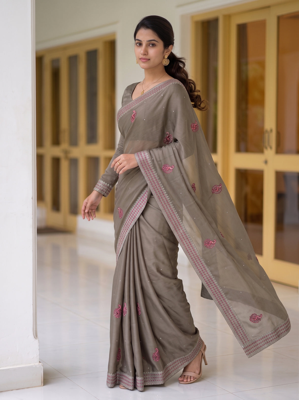 MIMOSA Pista Saree Saree — pose 9 styling detail