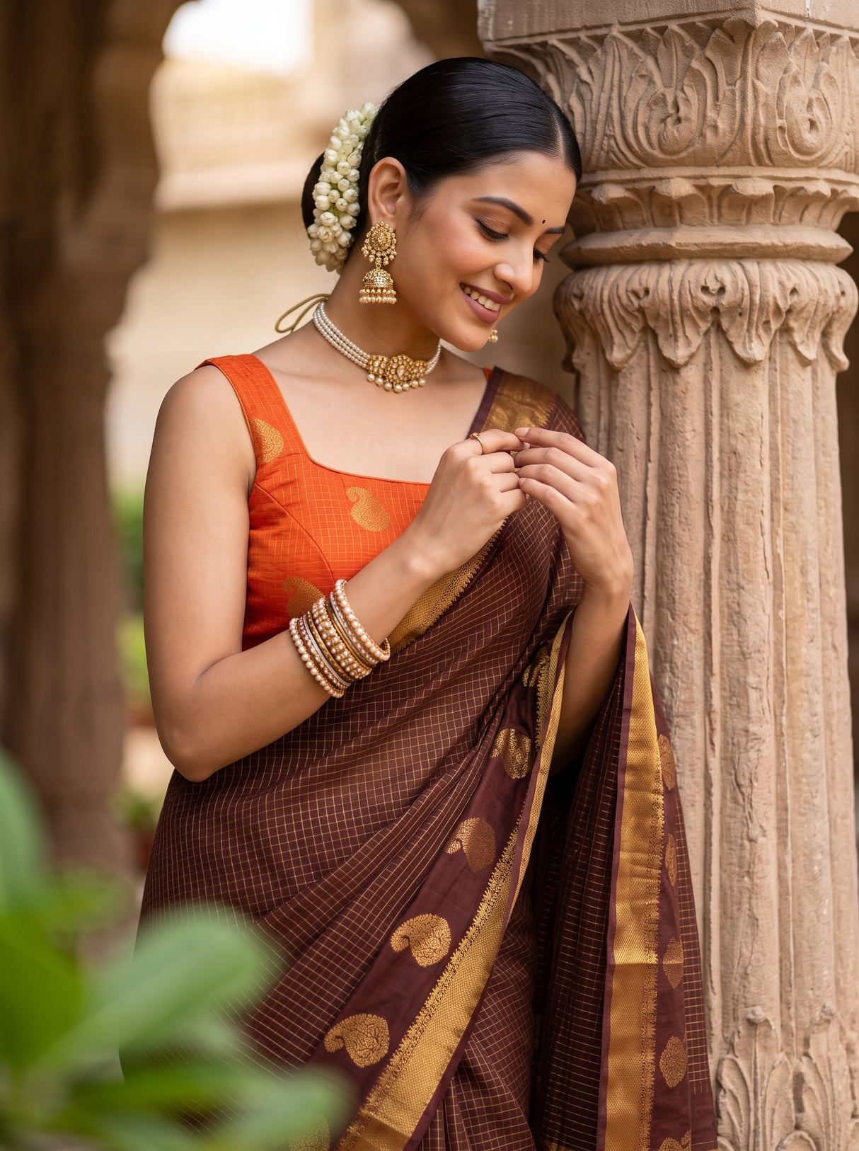 MIMOSA Chocolate Saree Saree — pose 10 styling detail