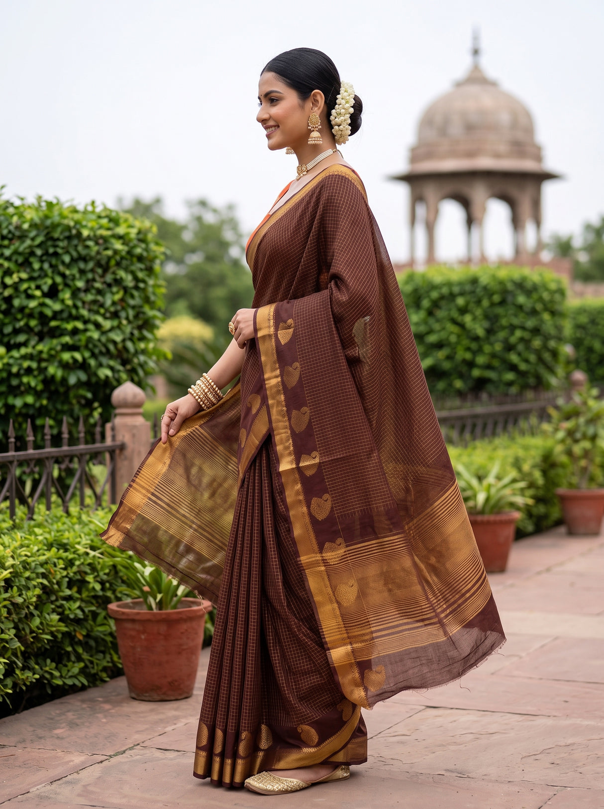 MIMOSA Chocolate Saree Saree — pose 3 styling detail
