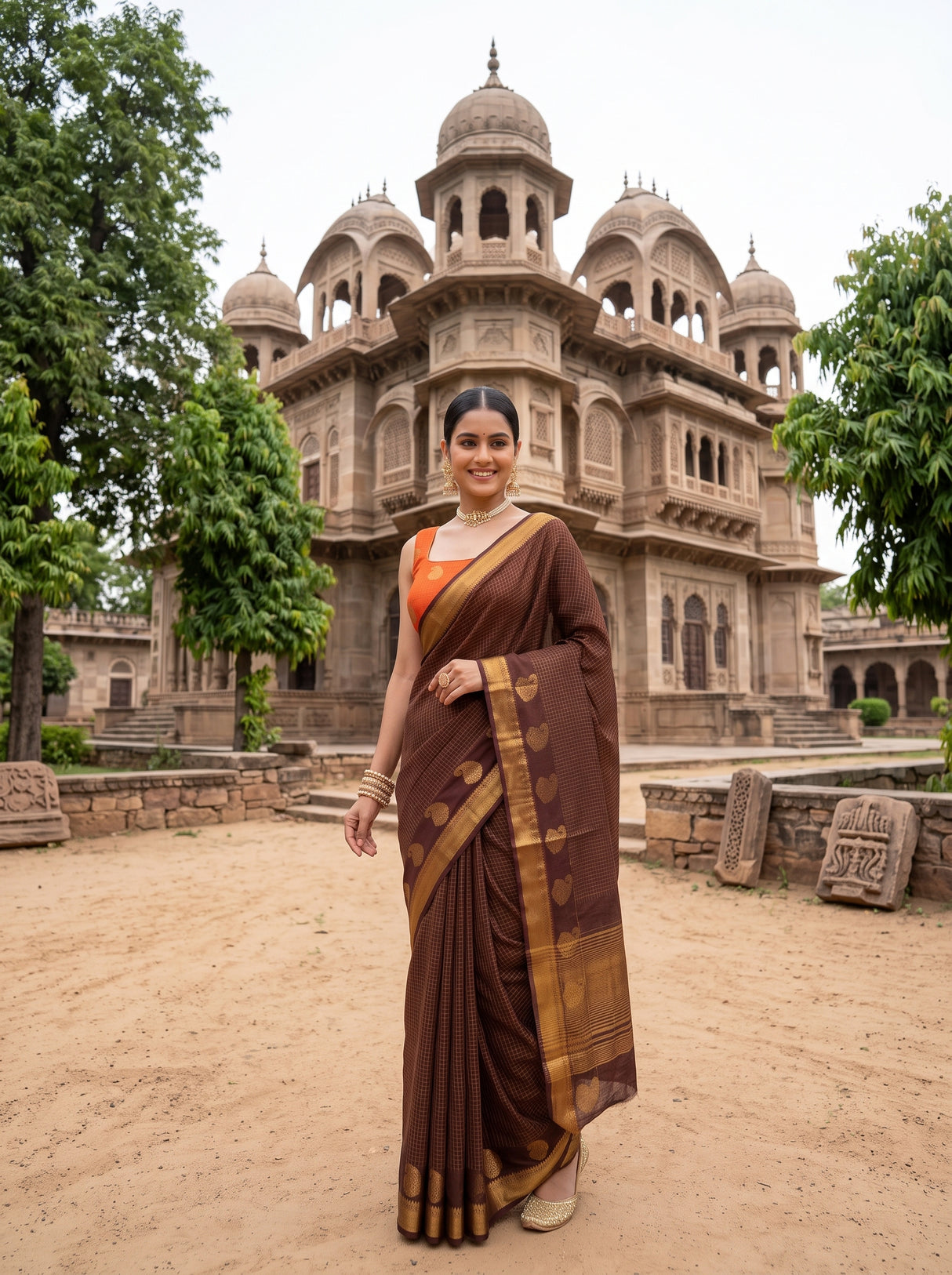 MIMOSA Chocolate Saree Saree — pose 5 styling detail