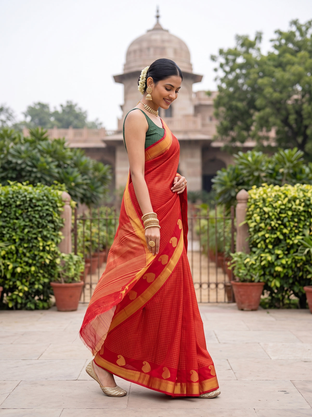 MIMOSA Red Saree Saree — pose 6 styling detail