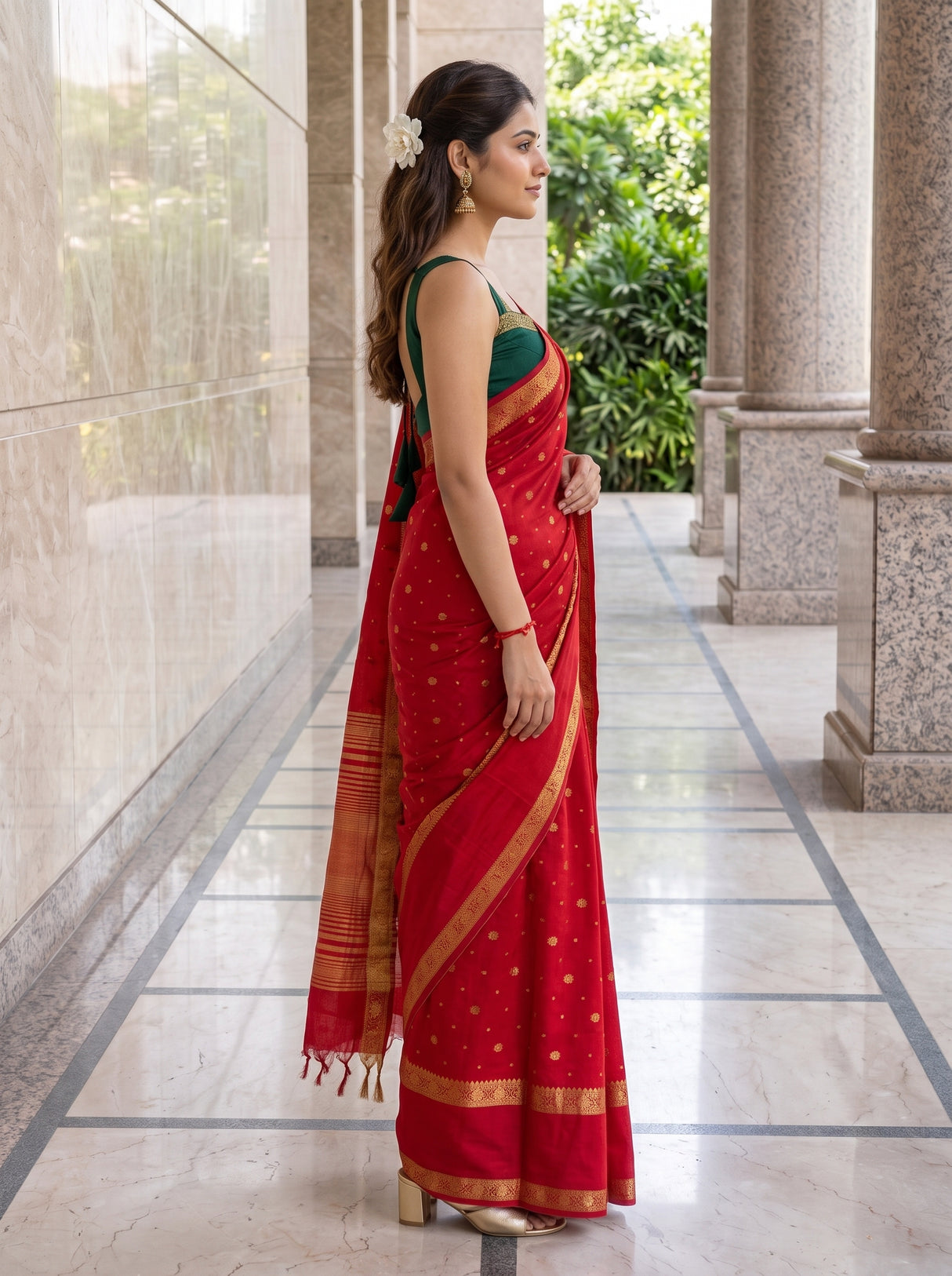 MIMOSA Red Saree Saree — pose 3 styling detail