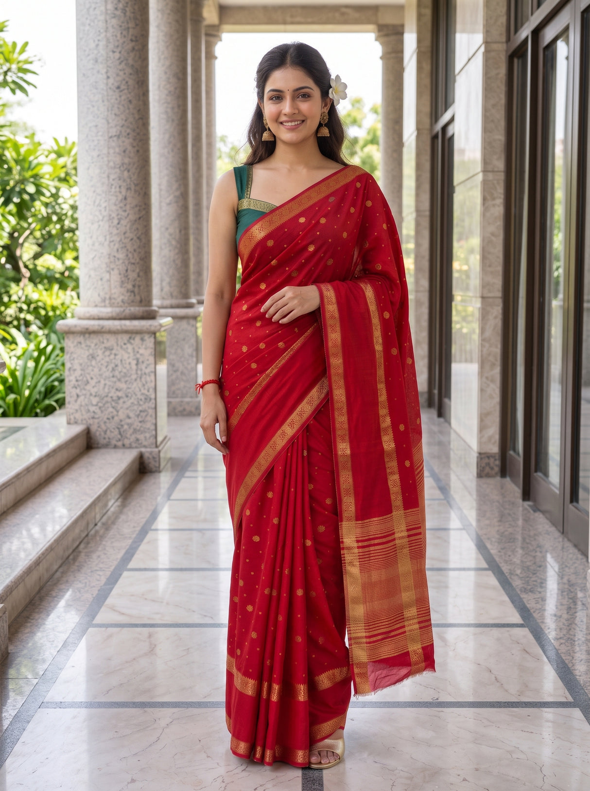 MIMOSA Red Saree Saree — pose 4 styling detail