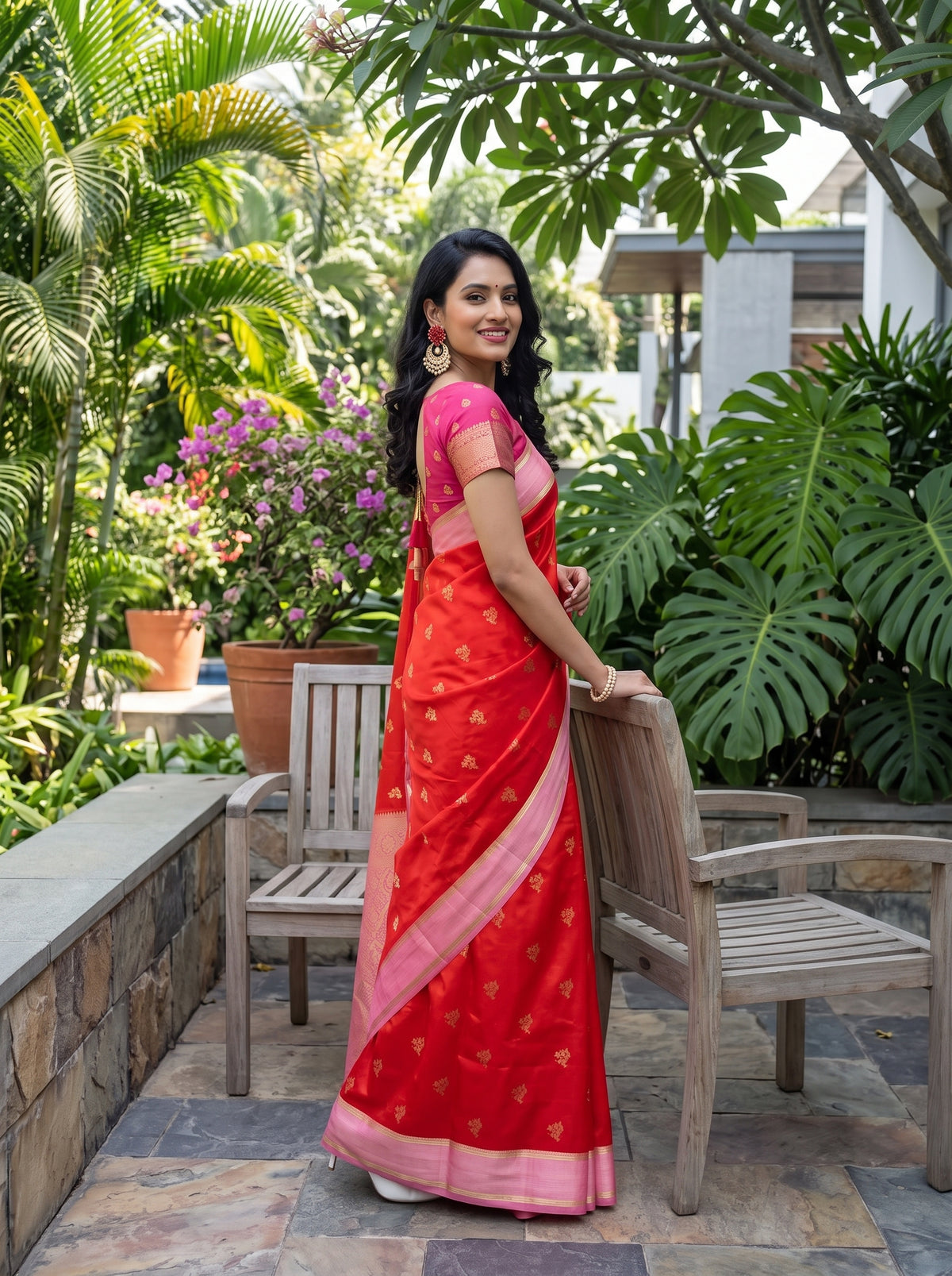 MIMOSA Orange Mysore Silk Saree — pose 10 styling detail