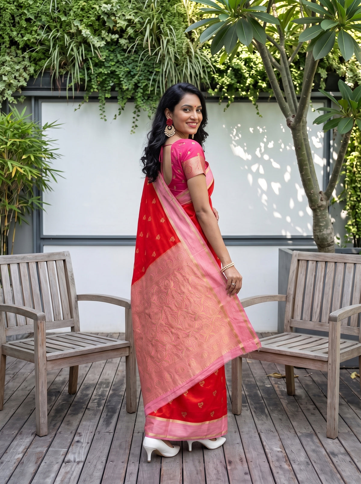 MIMOSA Orange Mysore Silk Saree — pose 5 styling detail