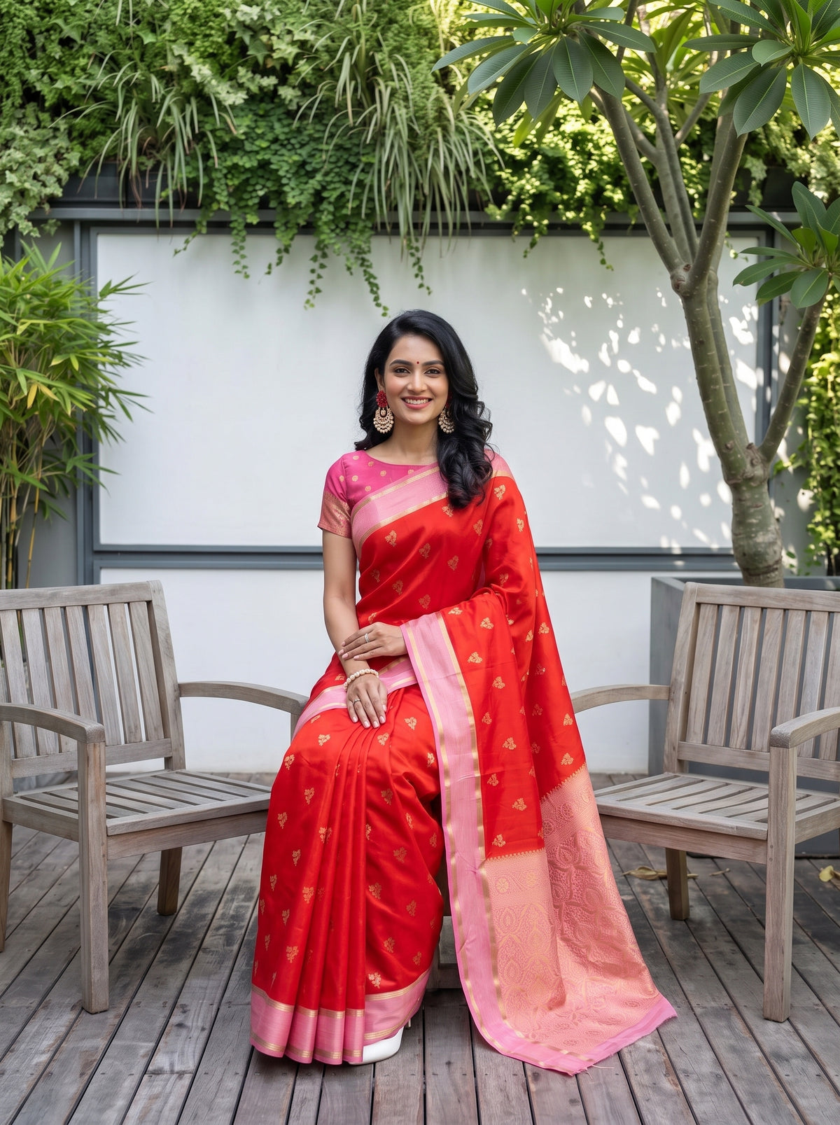 MIMOSA Orange Mysore Silk Saree — pose 8 styling detail