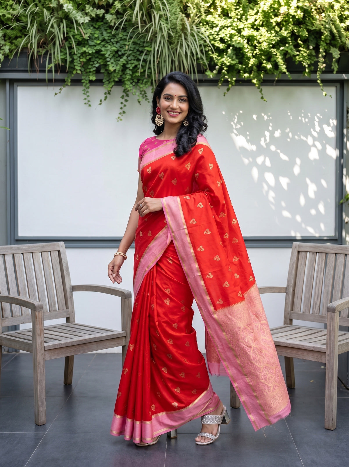 MIMOSA Orange Mysore Silk Saree — pose 9 styling detail