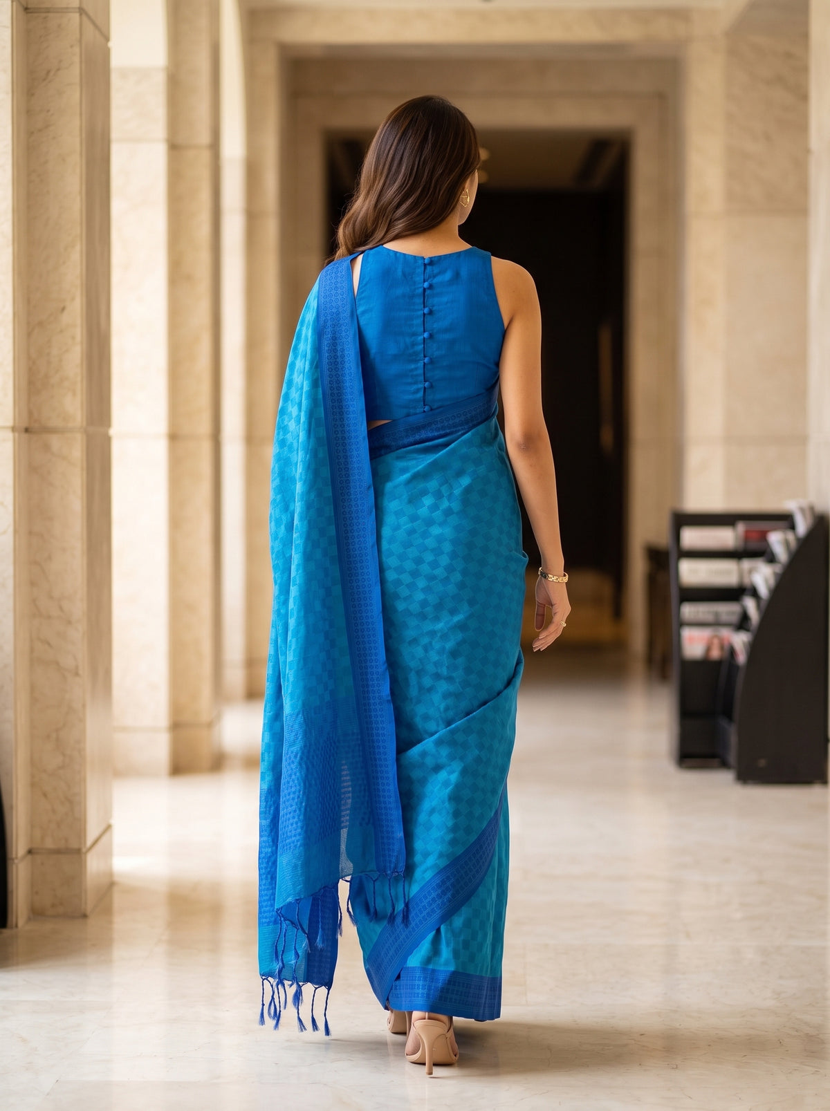 MIMOSA Ananda Bengaluru Saree — pose 2 styling detail