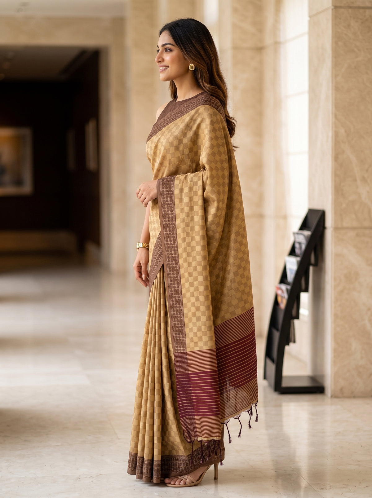 MIMOSA Chiku Bengaluru Saree — pose 3 styling detail