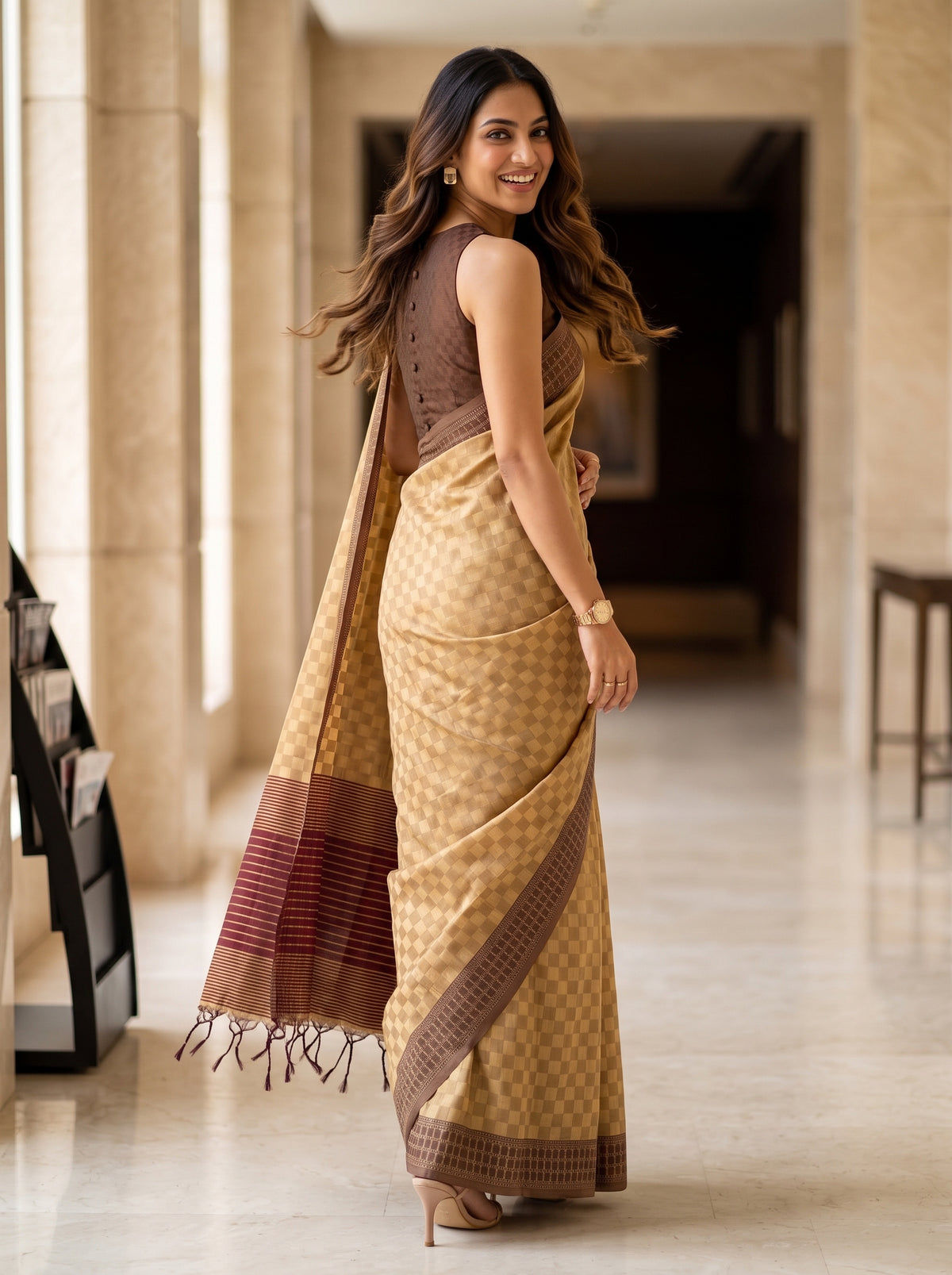 MIMOSA Chiku Bengaluru Saree — pose 9 styling detail
