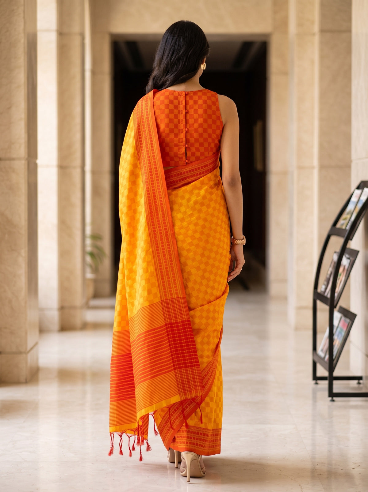 MIMOSA Gold Bengaluru Saree — pose 2 styling detail