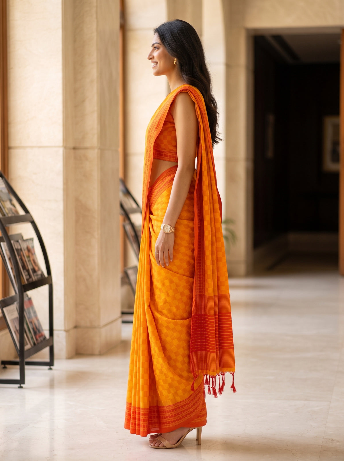 MIMOSA Gold Bengaluru Saree — pose 3 styling detail