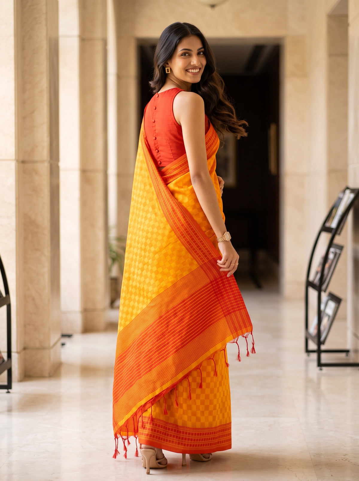 MIMOSA Gold Bengaluru Saree — pose 7 styling detail