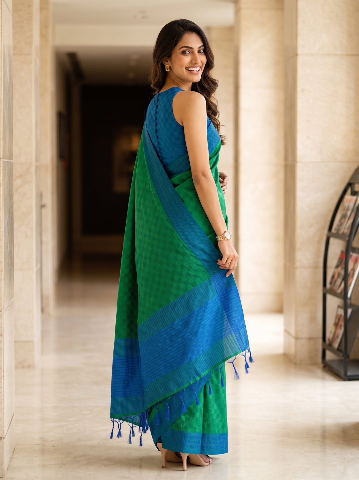 MIMOSA Green Bengaluru Saree — pose 7 styling detail