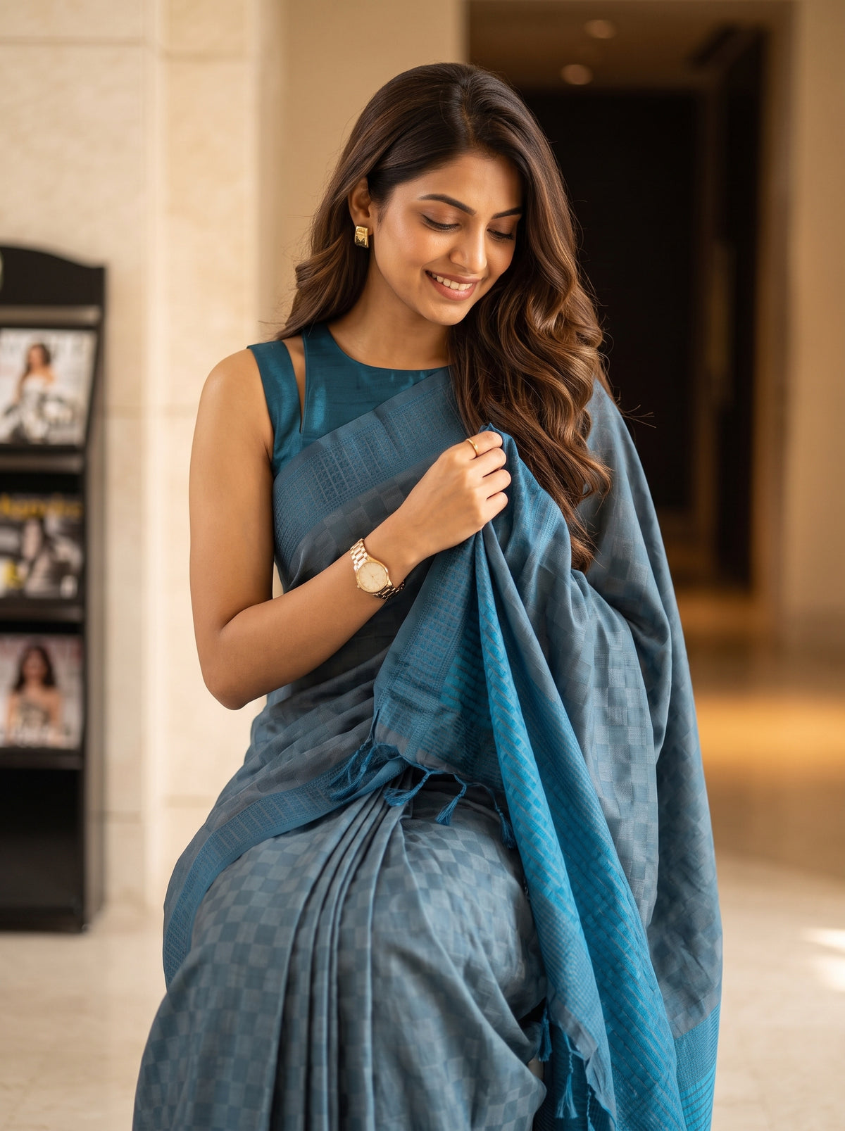 MIMOSA Grey Bengaluru Saree — pose 10 styling detail