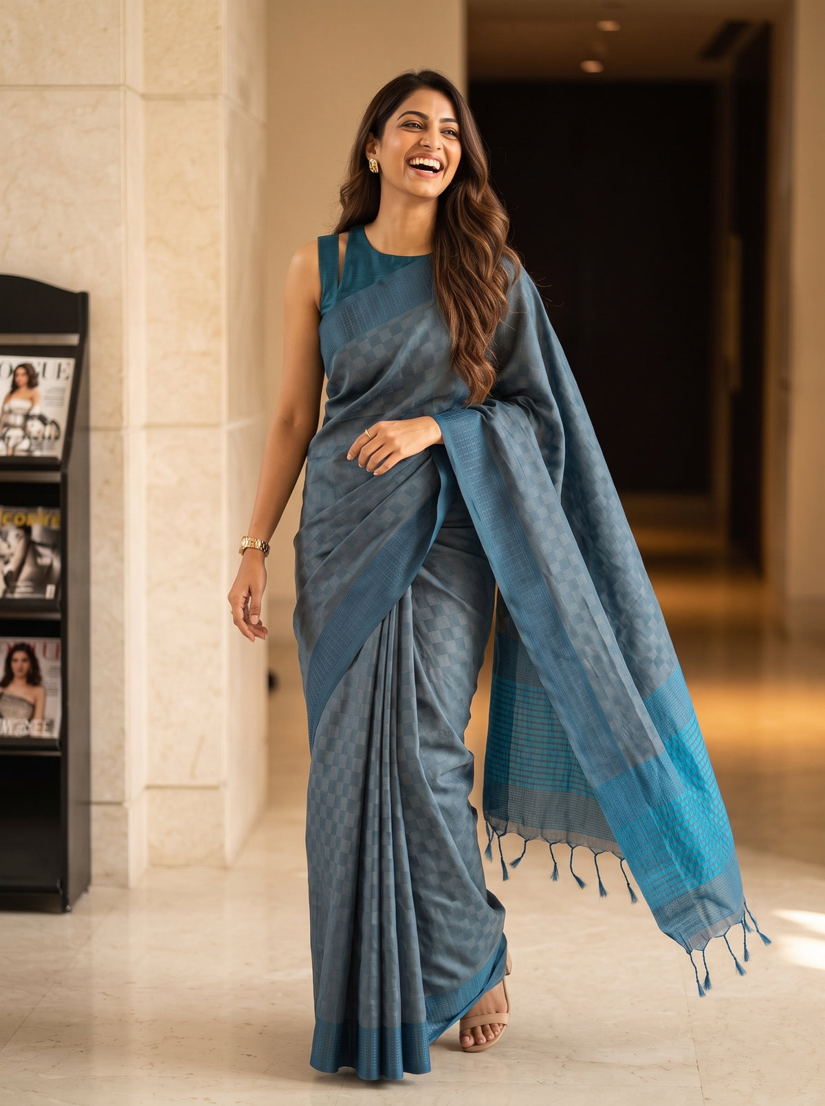MIMOSA Grey Bengaluru Saree — pose 5 styling detail