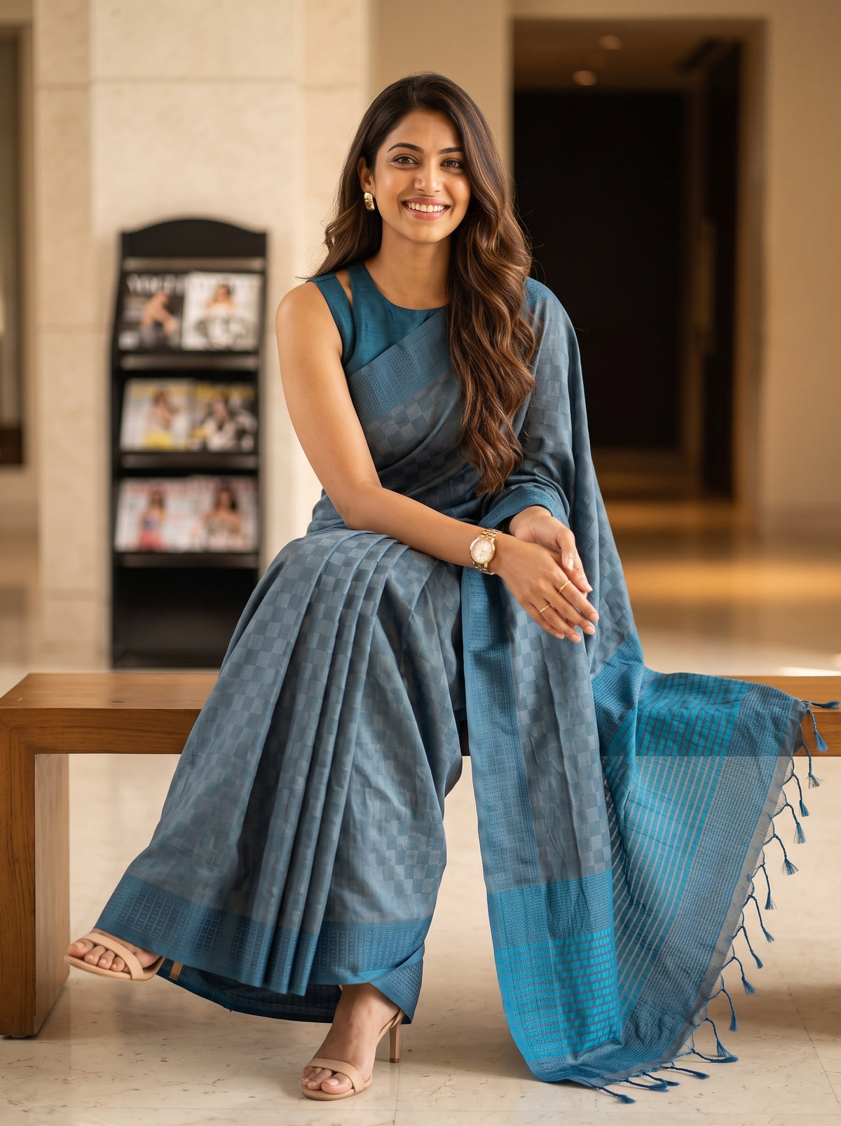 MIMOSA Grey Bengaluru Saree — pose 8 styling detail