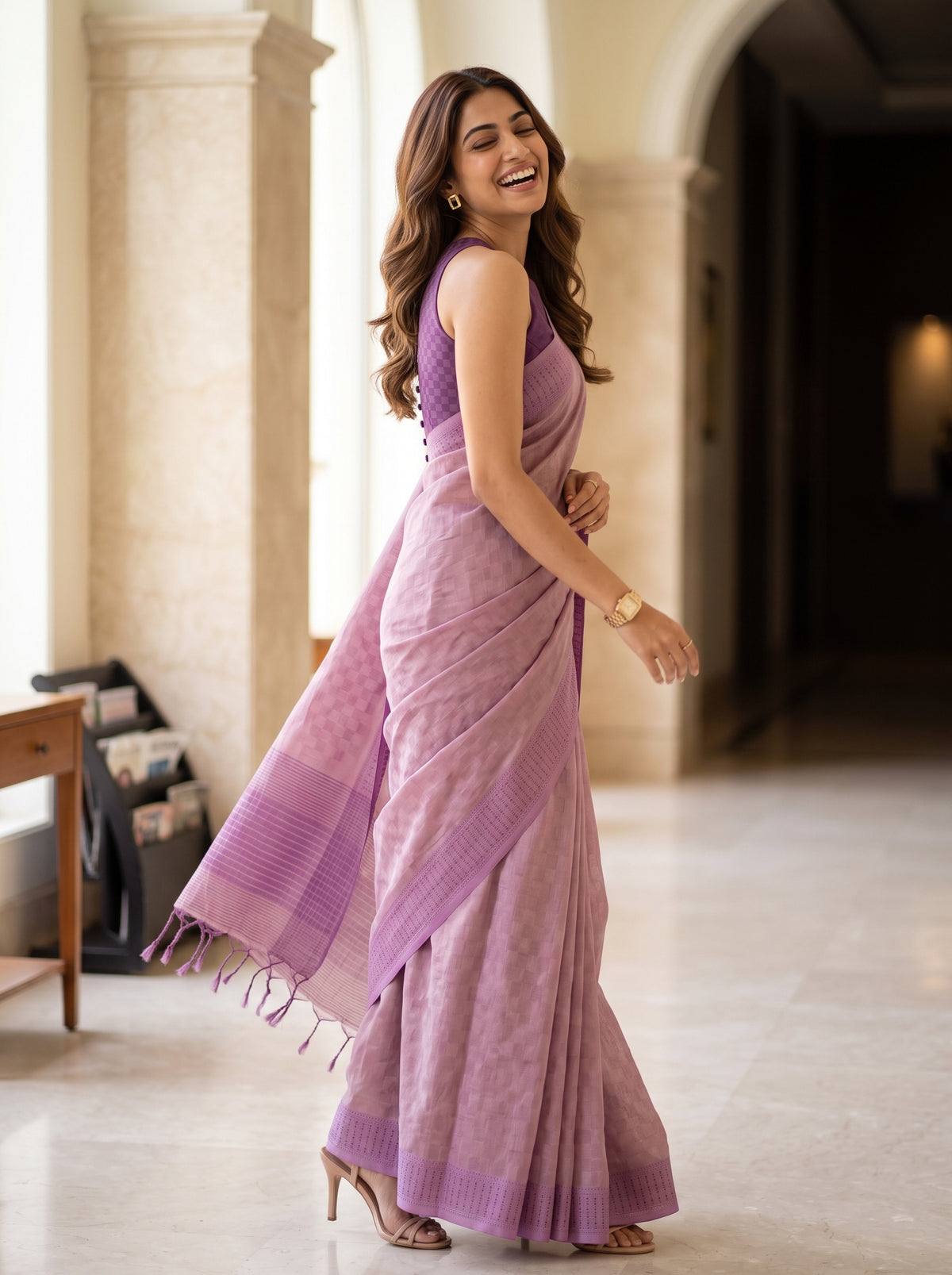 MIMOSA Lavender Bengaluru Saree — pose 5 styling detail