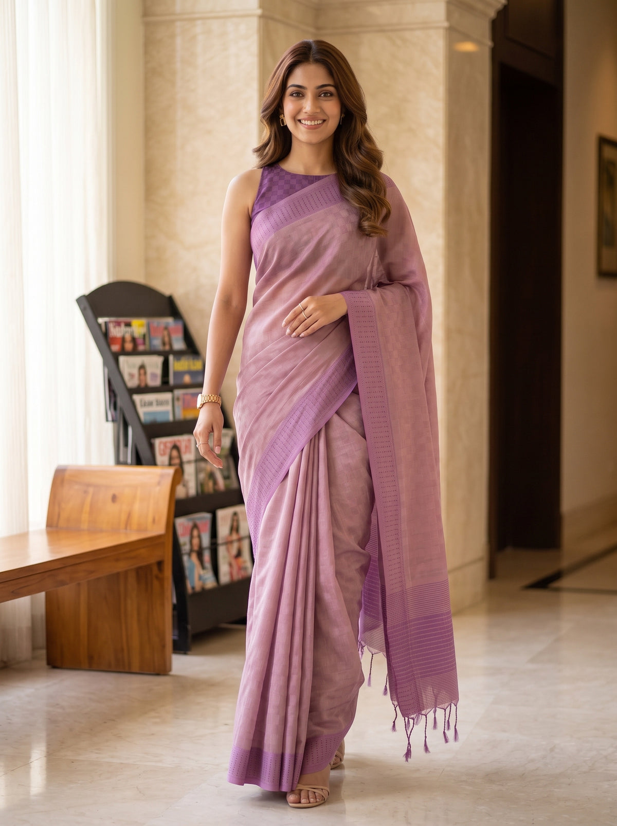 MIMOSA Lavender Bengaluru Saree — pose 6 styling detail