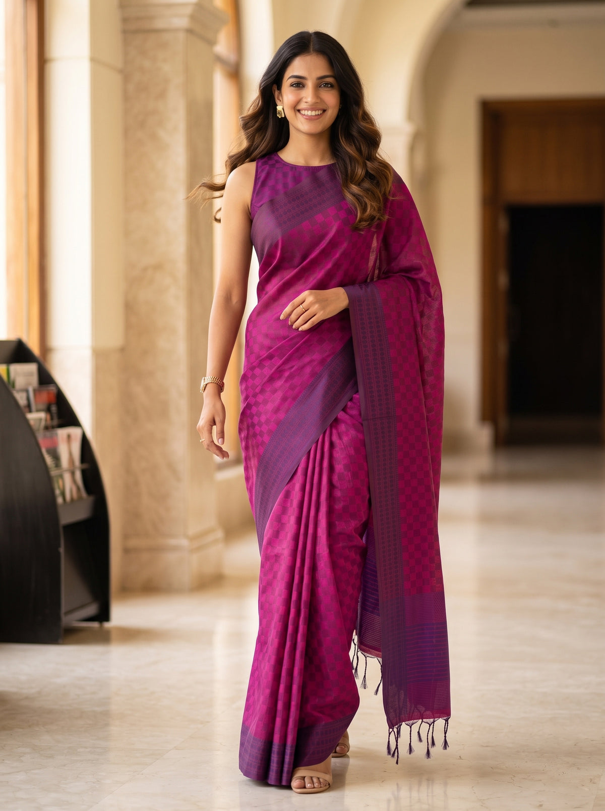 MIMOSA Magenta Bengaluru Saree — pose 6 styling detail