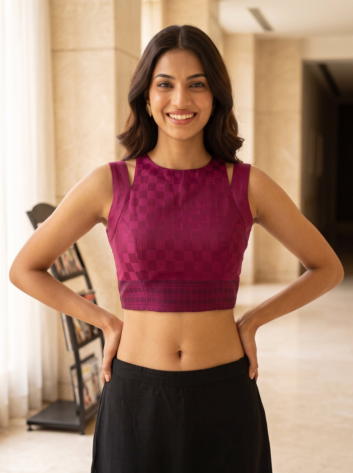 MIMOSA Maroon Bengaluru Saree — blouse close-up