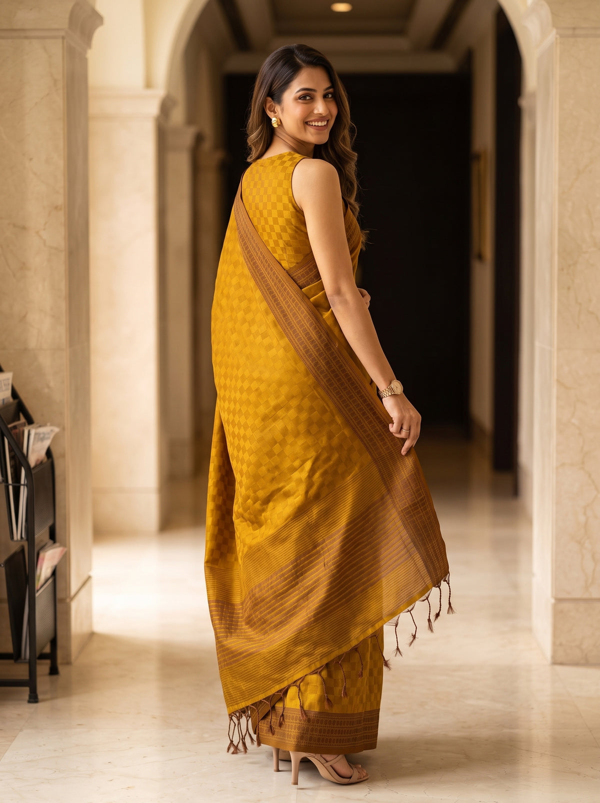 MIMOSA Mustard Bengaluru Saree — pose 7 styling detail